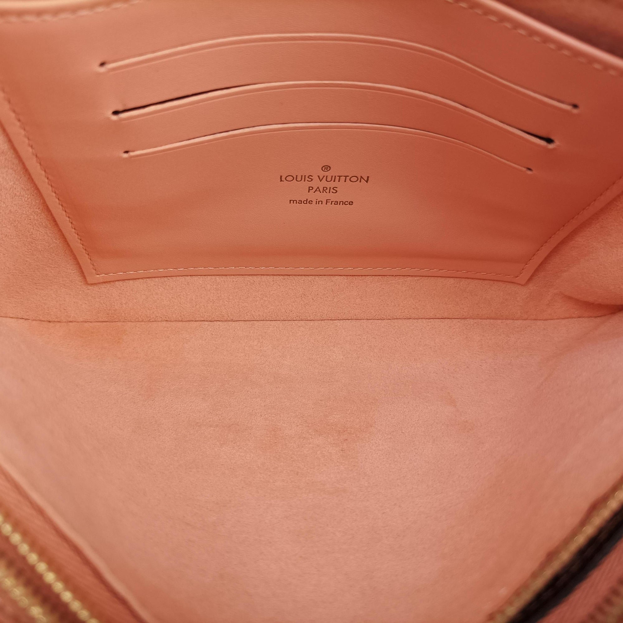 Pre-owned Louis Vuitton Pochette Double Zip EBENE×Rose Ballerine Damier Canvas N60254 shoulderbag | stylenewstar