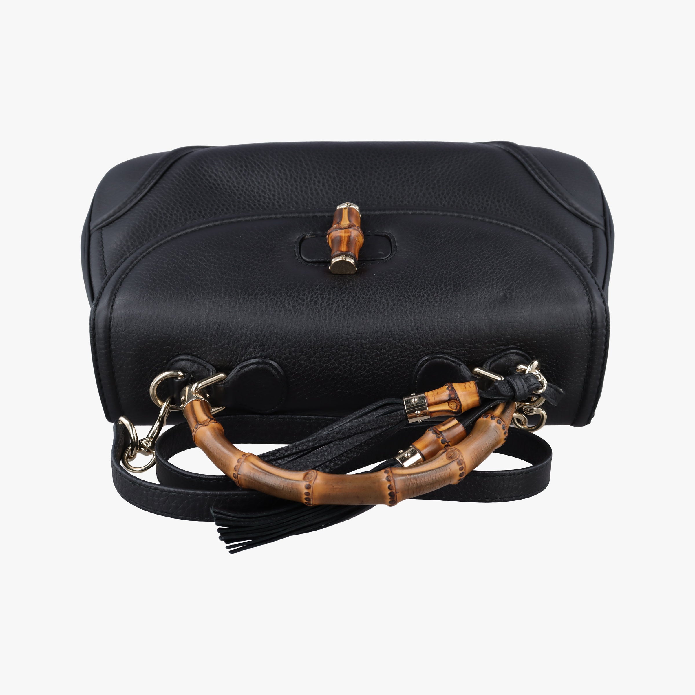 Pre-owned Gucci New Bamboo Black Leather 254883 shoulderbag | stylenewstar