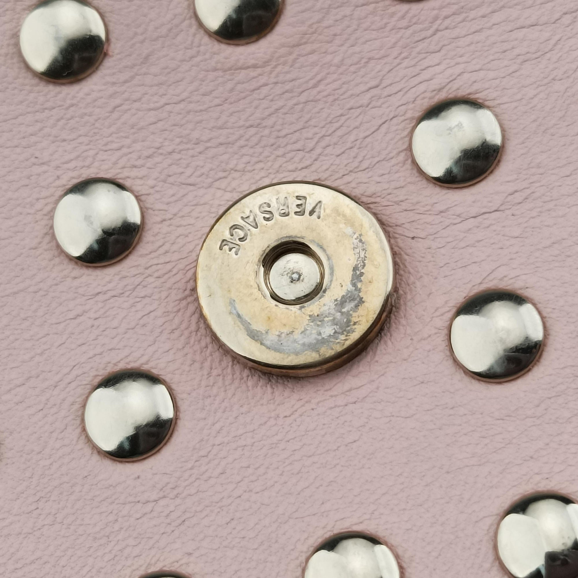 Pre-owned VERSACE Studded Medusa Medallion Pink Leather  shoulderbag | stylenewstar