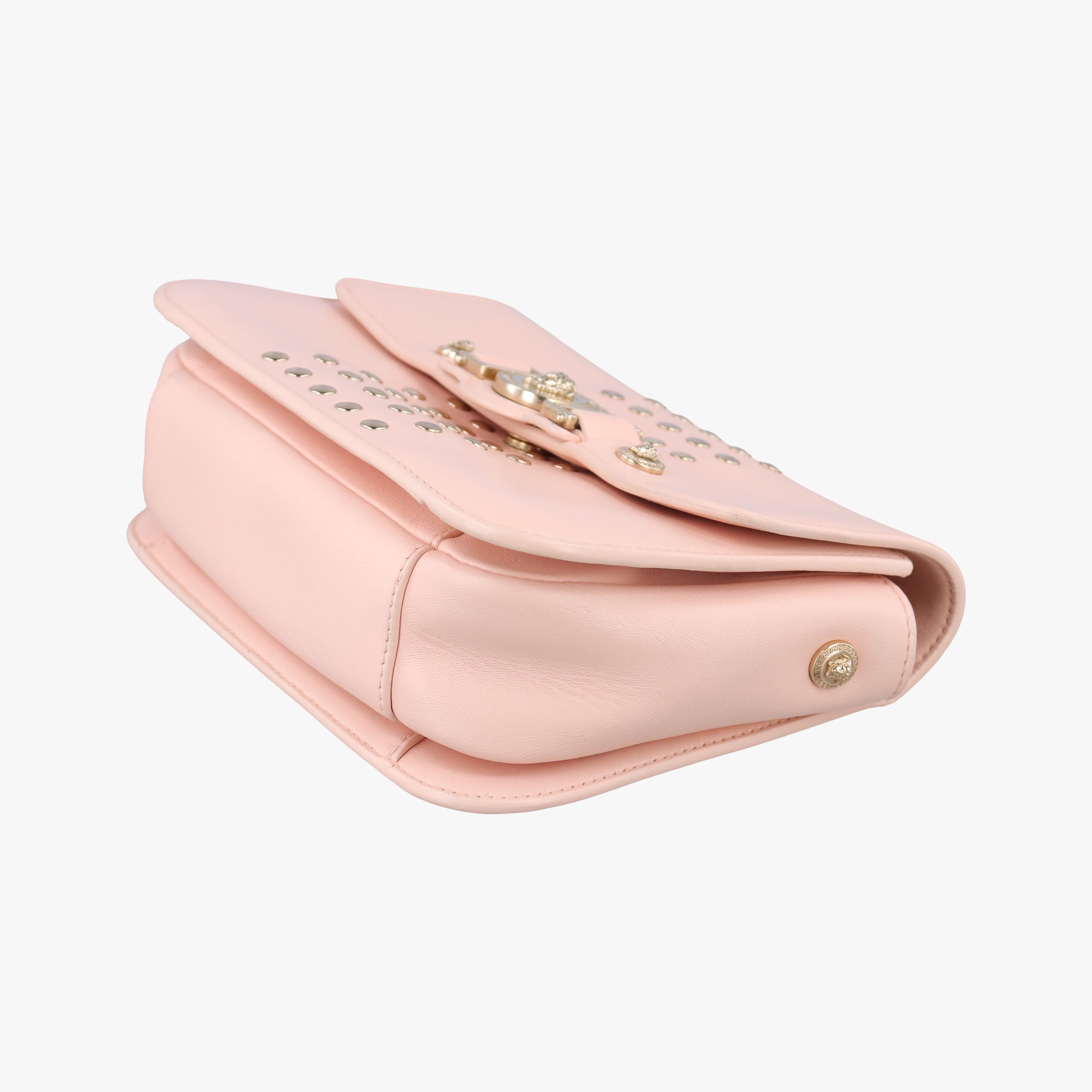 Pre-owned VERSACE Studded Medusa Medallion Pink Leather  shoulderbag | stylenewstar