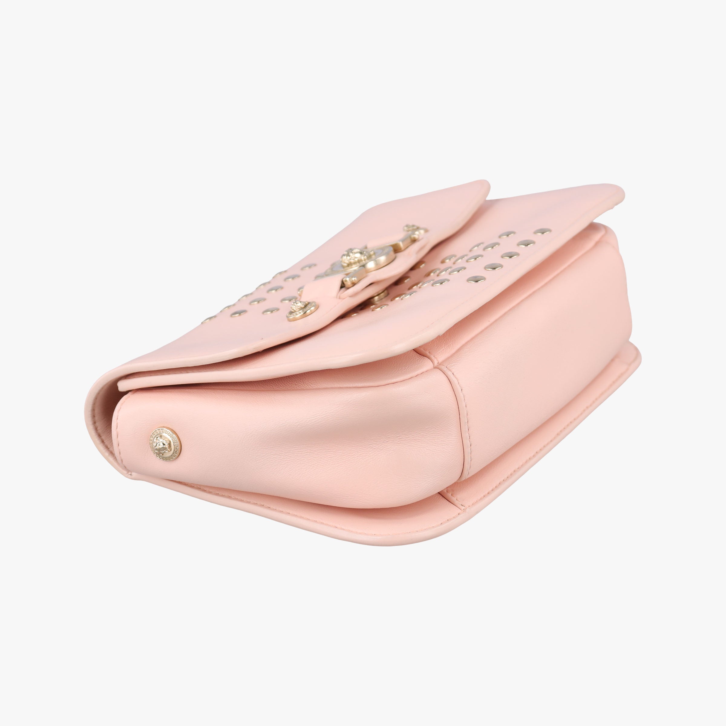 Pre-owned VERSACE Studded Medusa Medallion Pink Leather  shoulderbag | stylenewstar