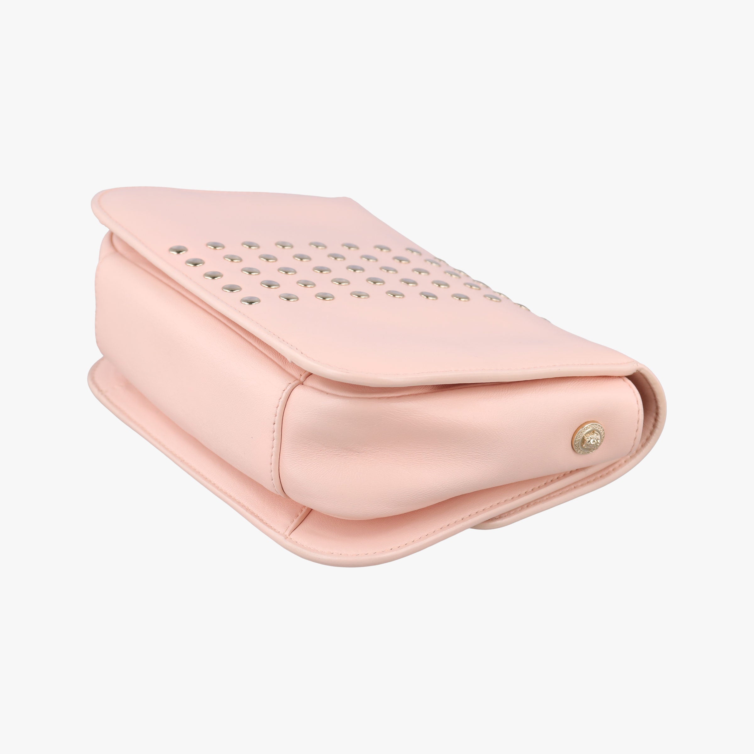 Pre-owned VERSACE Studded Medusa Medallion Pink Leather  shoulderbag | stylenewstar