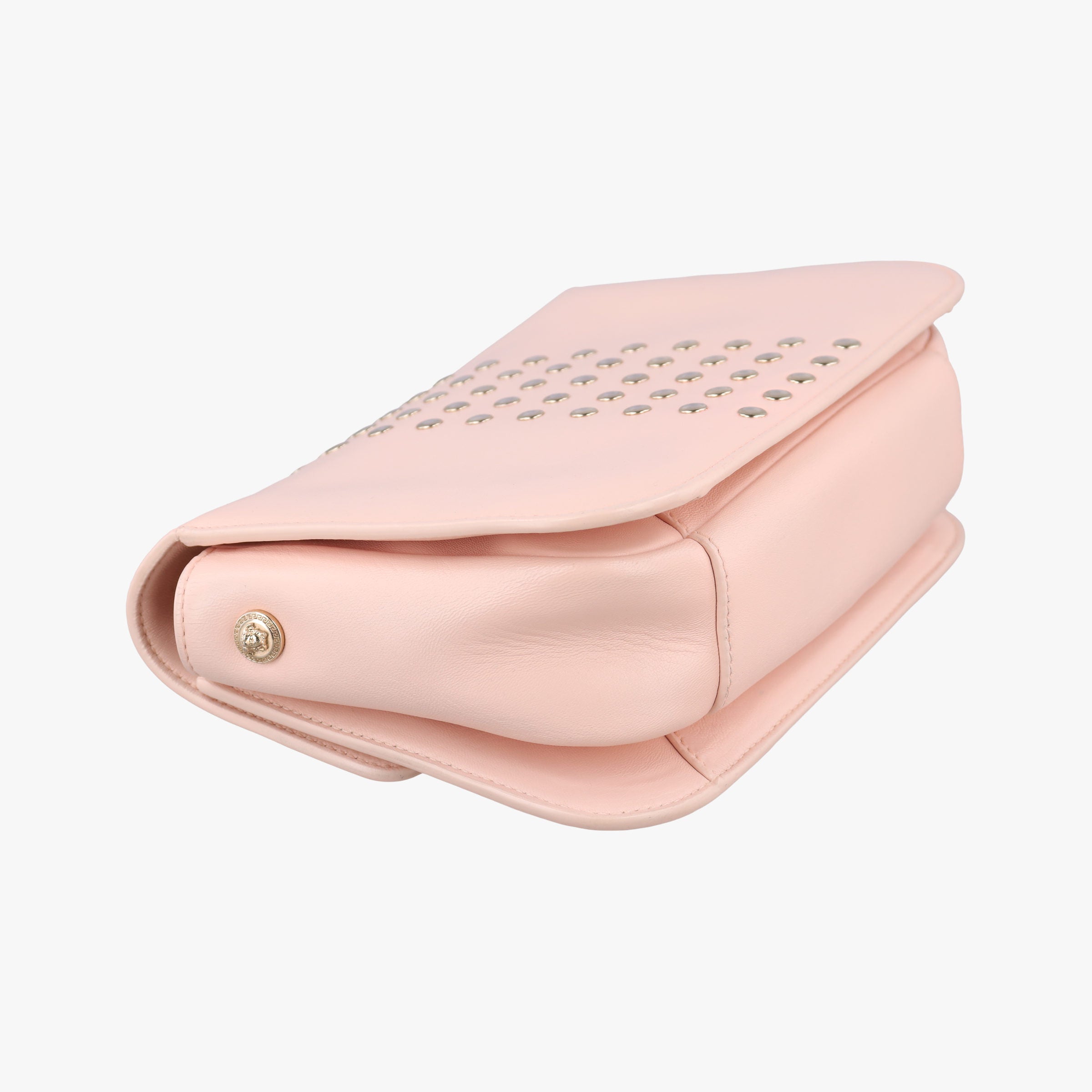 Pre-owned VERSACE Studded Medusa Medallion Pink Leather  shoulderbag | stylenewstar