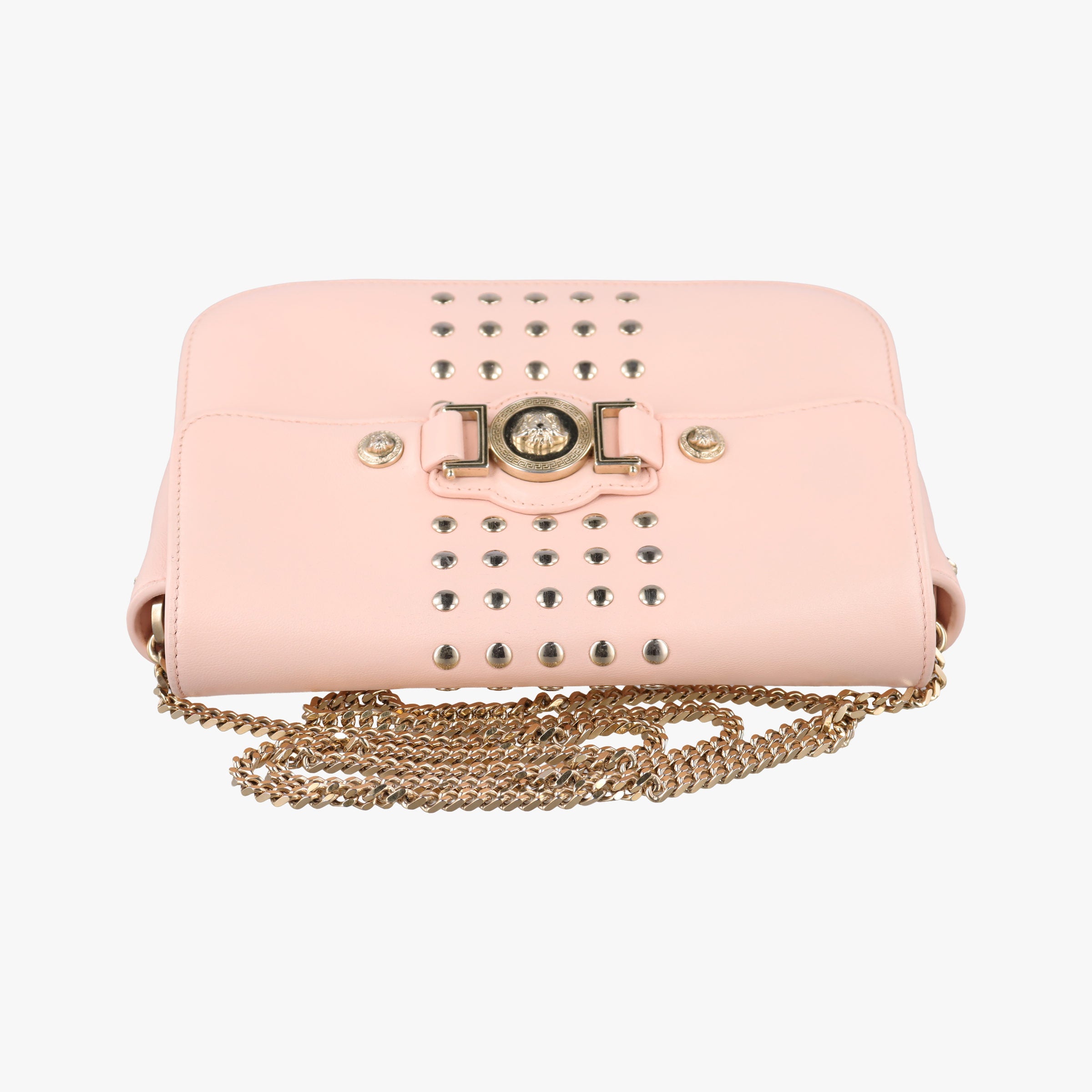 Pre-owned VERSACE Studded Medusa Medallion Pink Leather  shoulderbag | stylenewstar