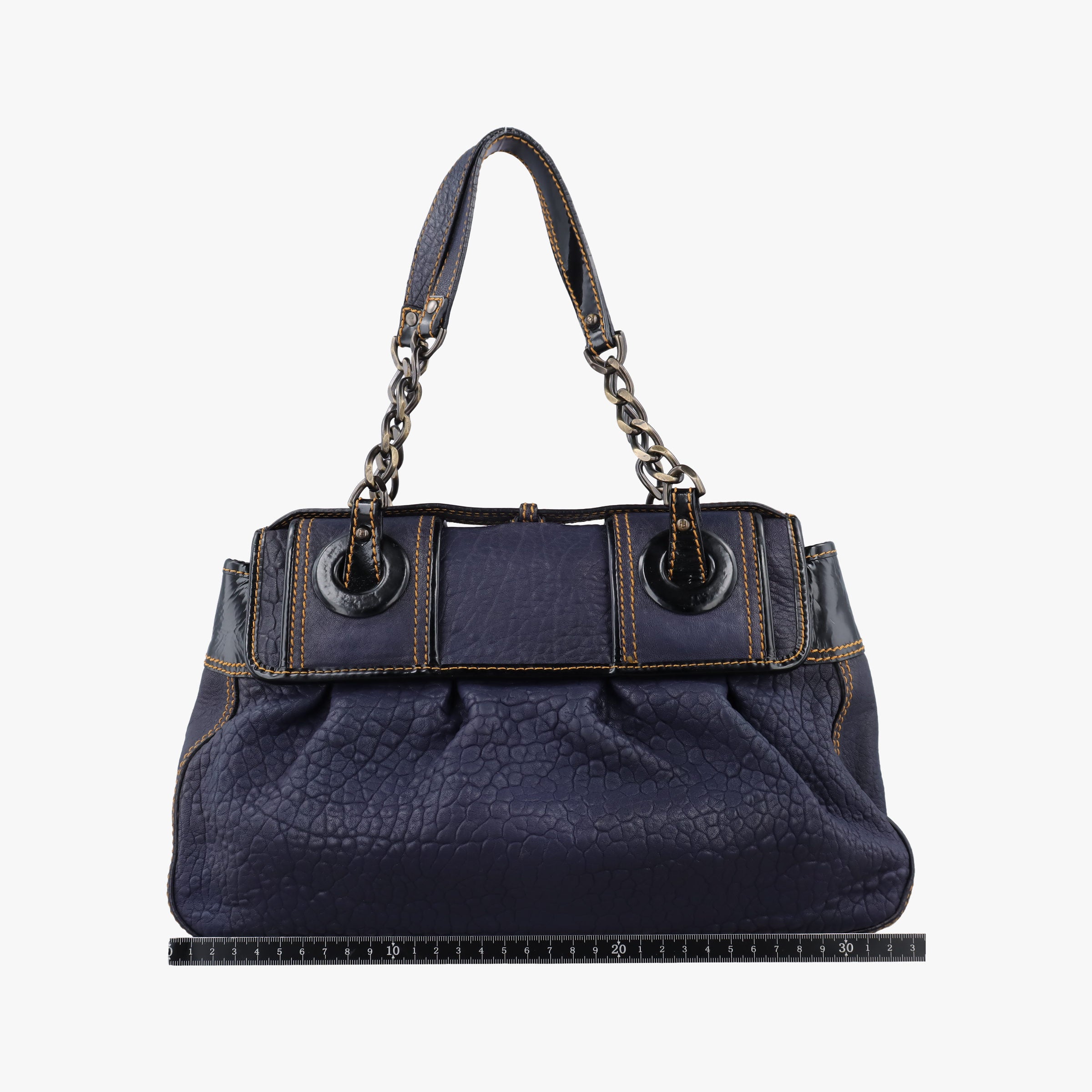 Pre-owned Fendi B Bag Black×Navy Leather×patent 8BN165 handbag | stylenewstar