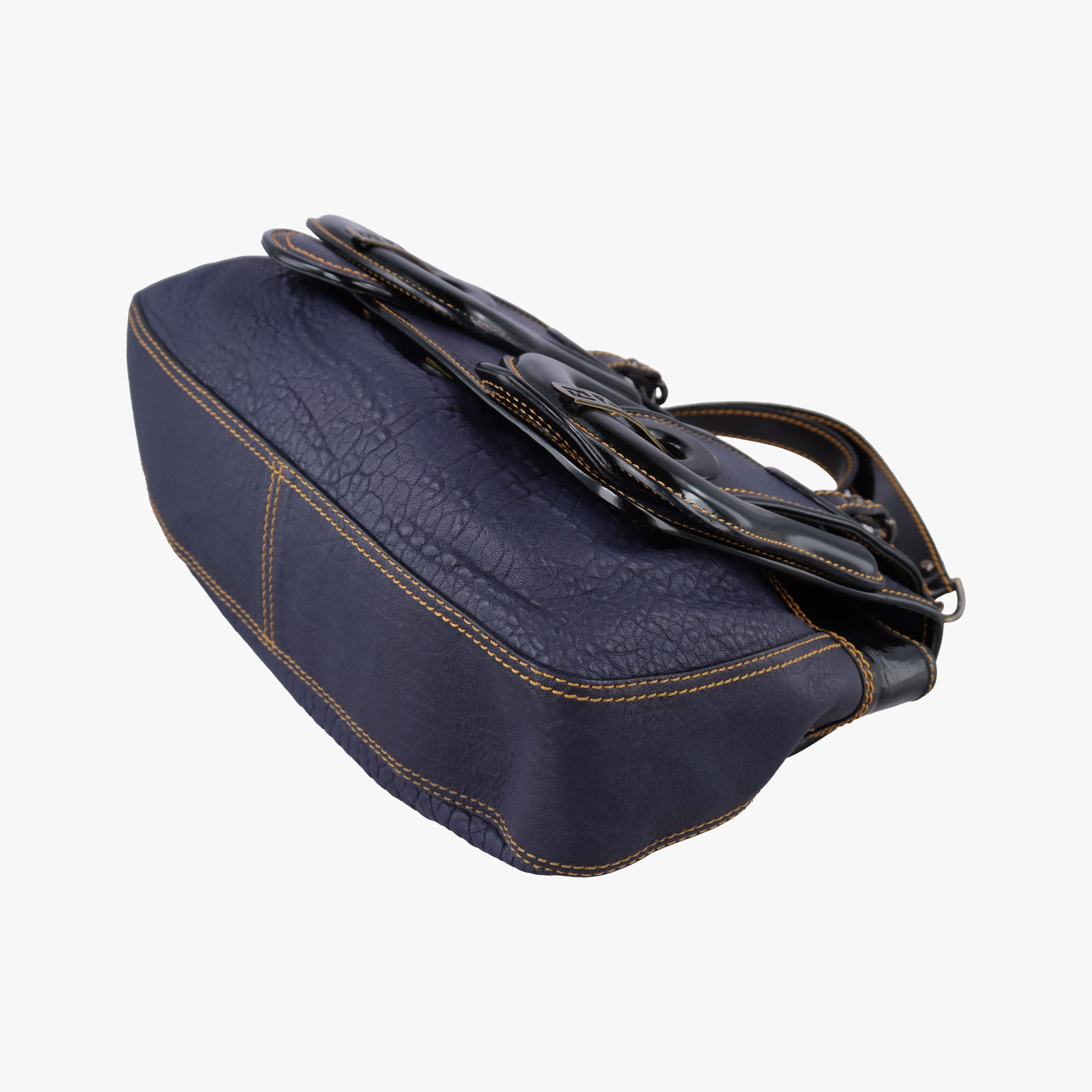 Pre-owned Fendi B Bag Black×Navy Leather×patent 8BN165 handbag | stylenewstar