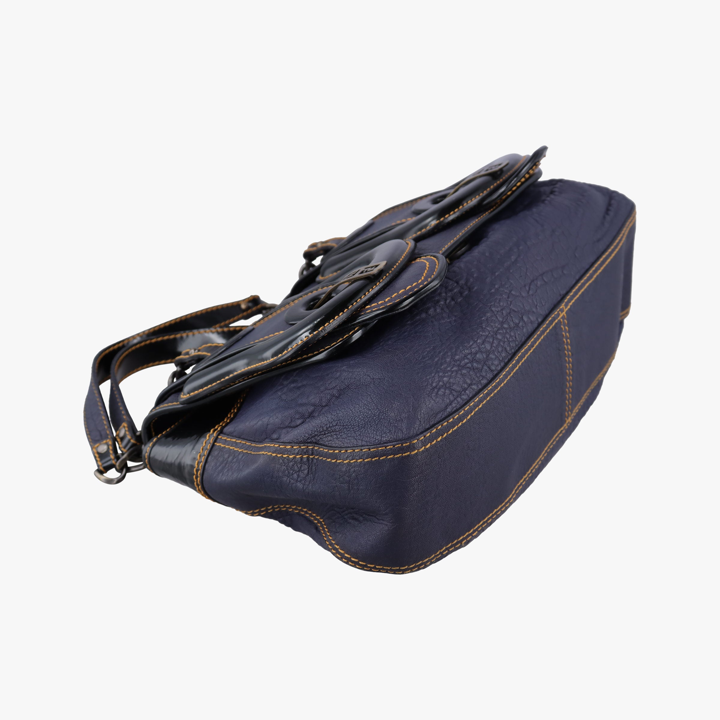 Pre-owned Fendi B Bag Black×Navy Leather×patent 8BN165 handbag | stylenewstar