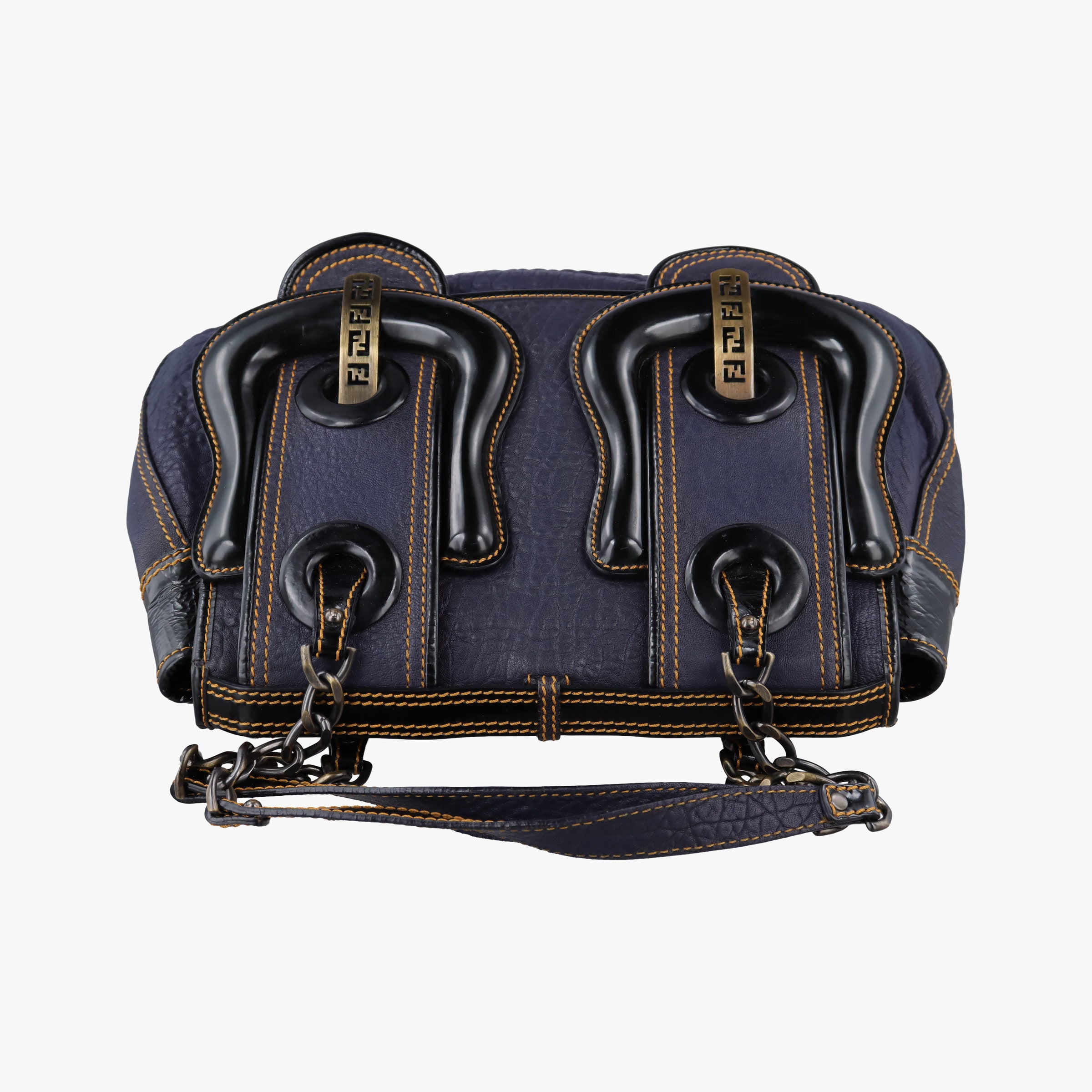 Pre-owned Fendi B Bag Black×Navy Leather×patent 8BN165 handbag | stylenewstar