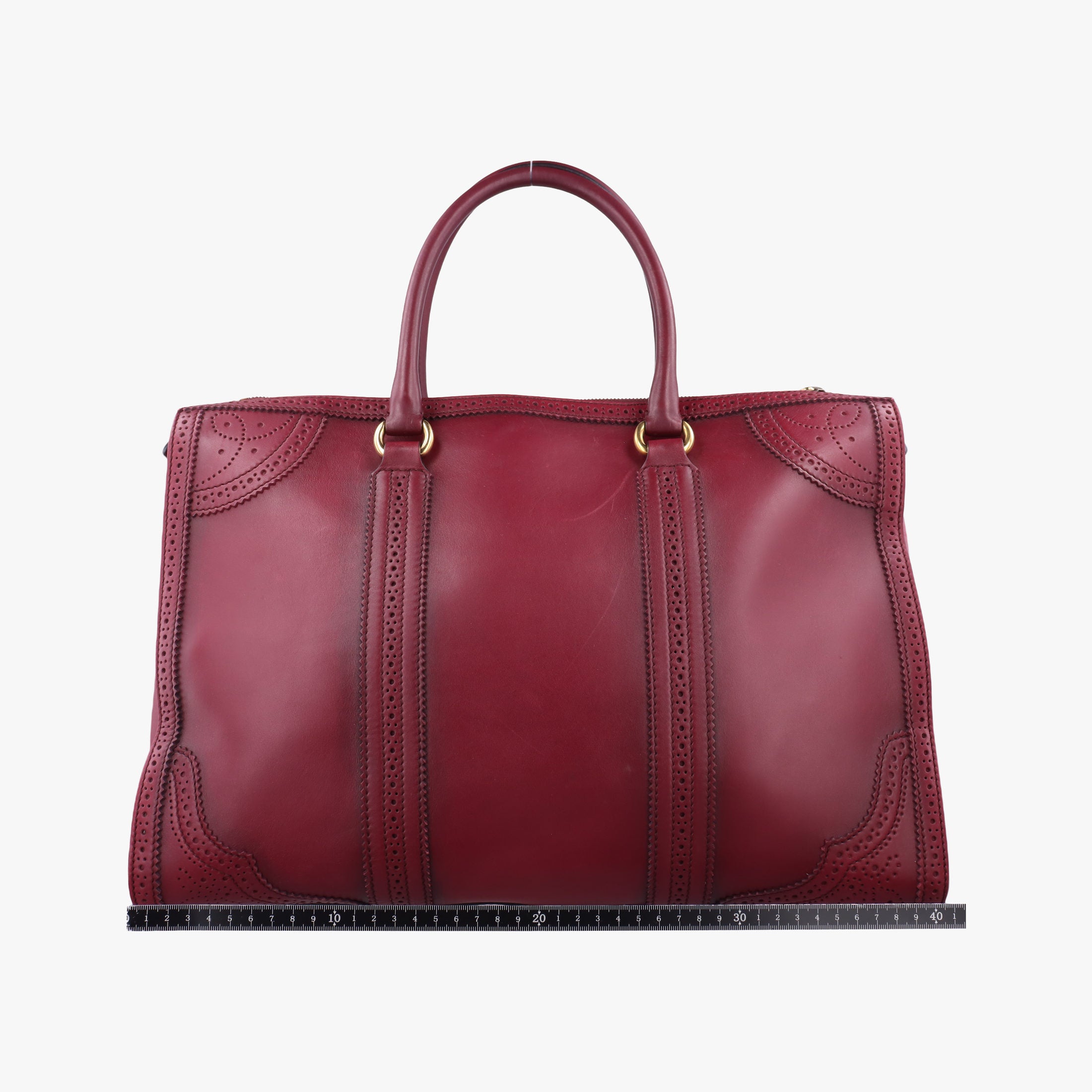Pre-owned Gucci Duilio Brogue Burgundy Leather 296903 handbag | stylenewstar