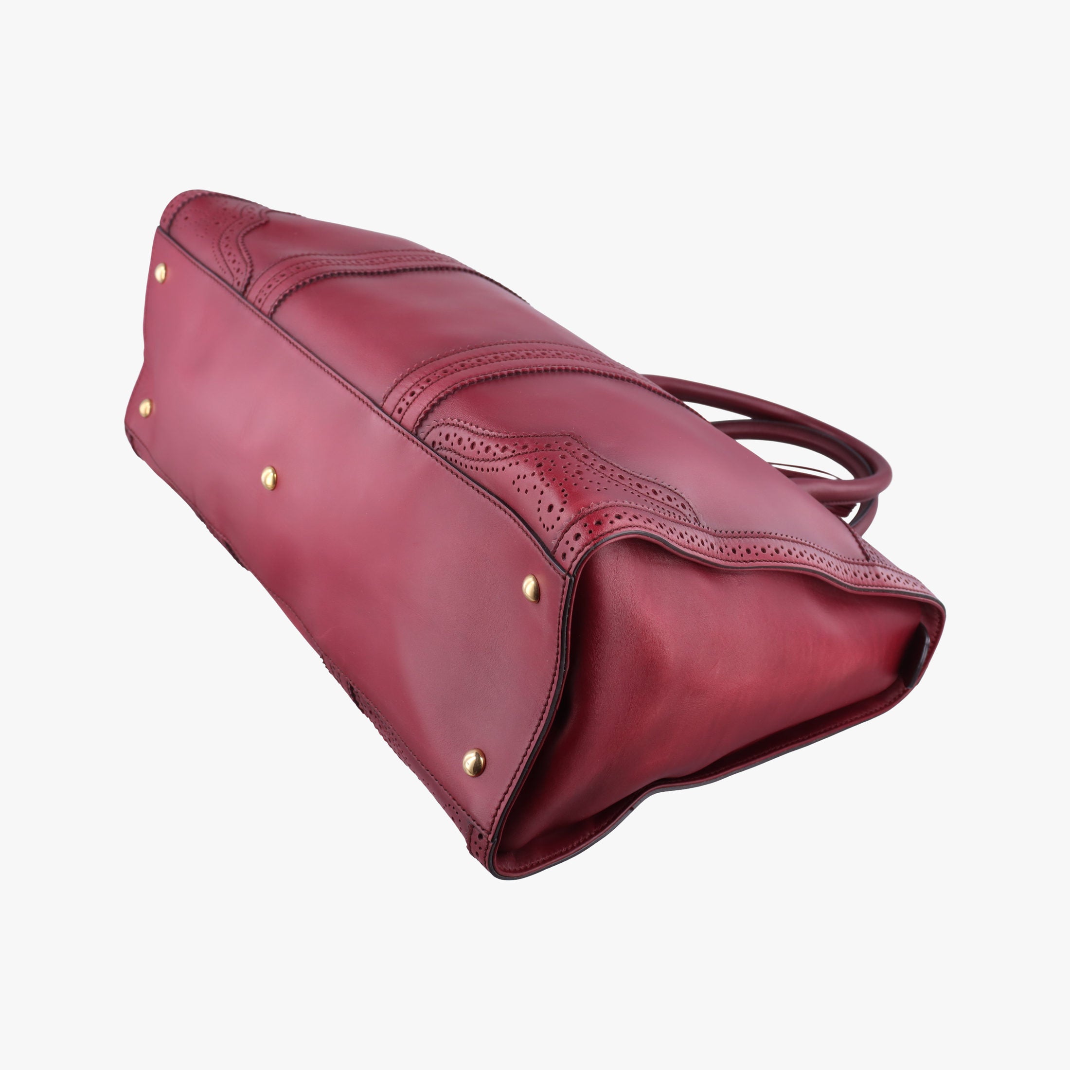 Pre-owned Gucci Duilio Brogue Burgundy Leather 296903 handbag | stylenewstar