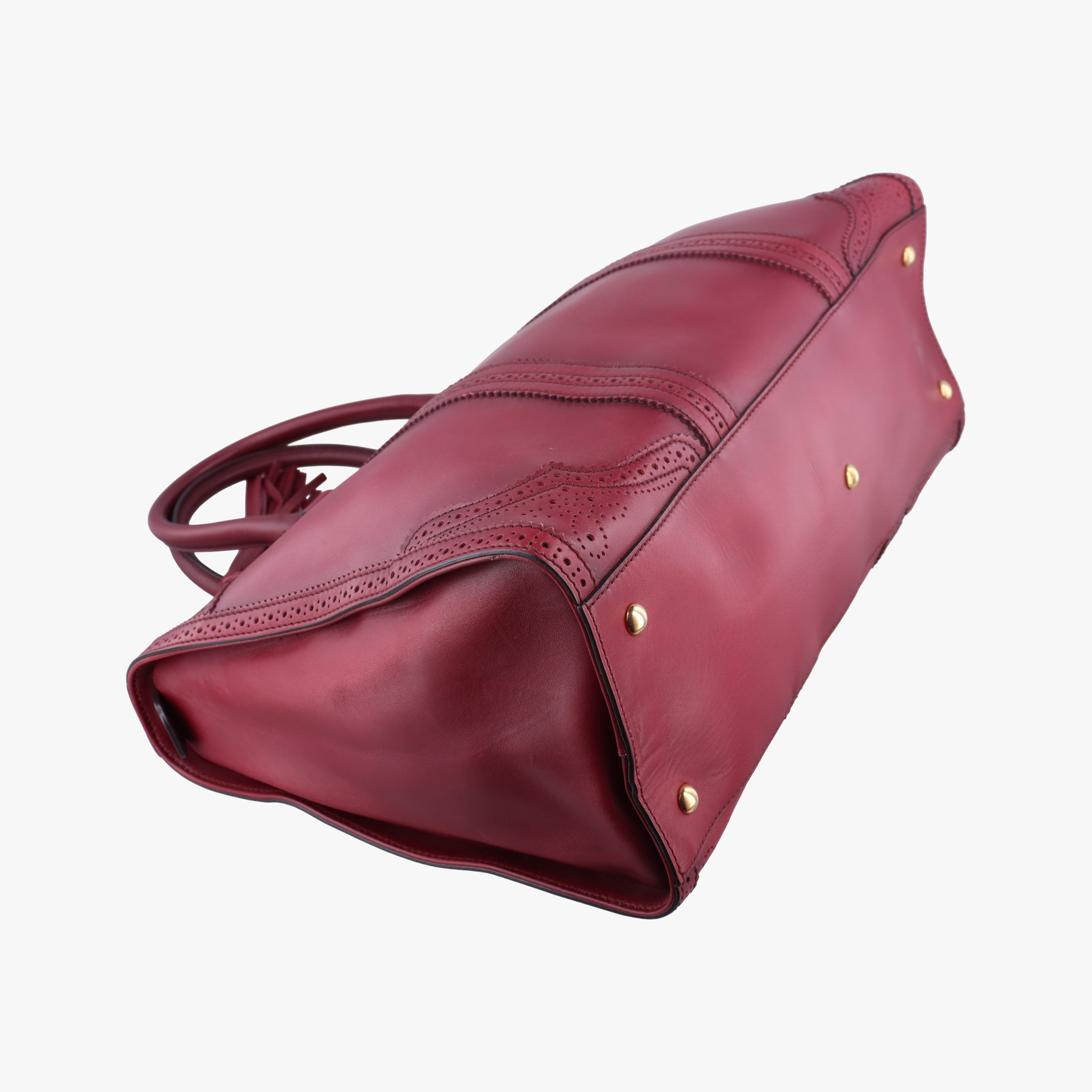 Pre-owned Gucci Duilio Brogue Burgundy Leather 296903 handbag | stylenewstar