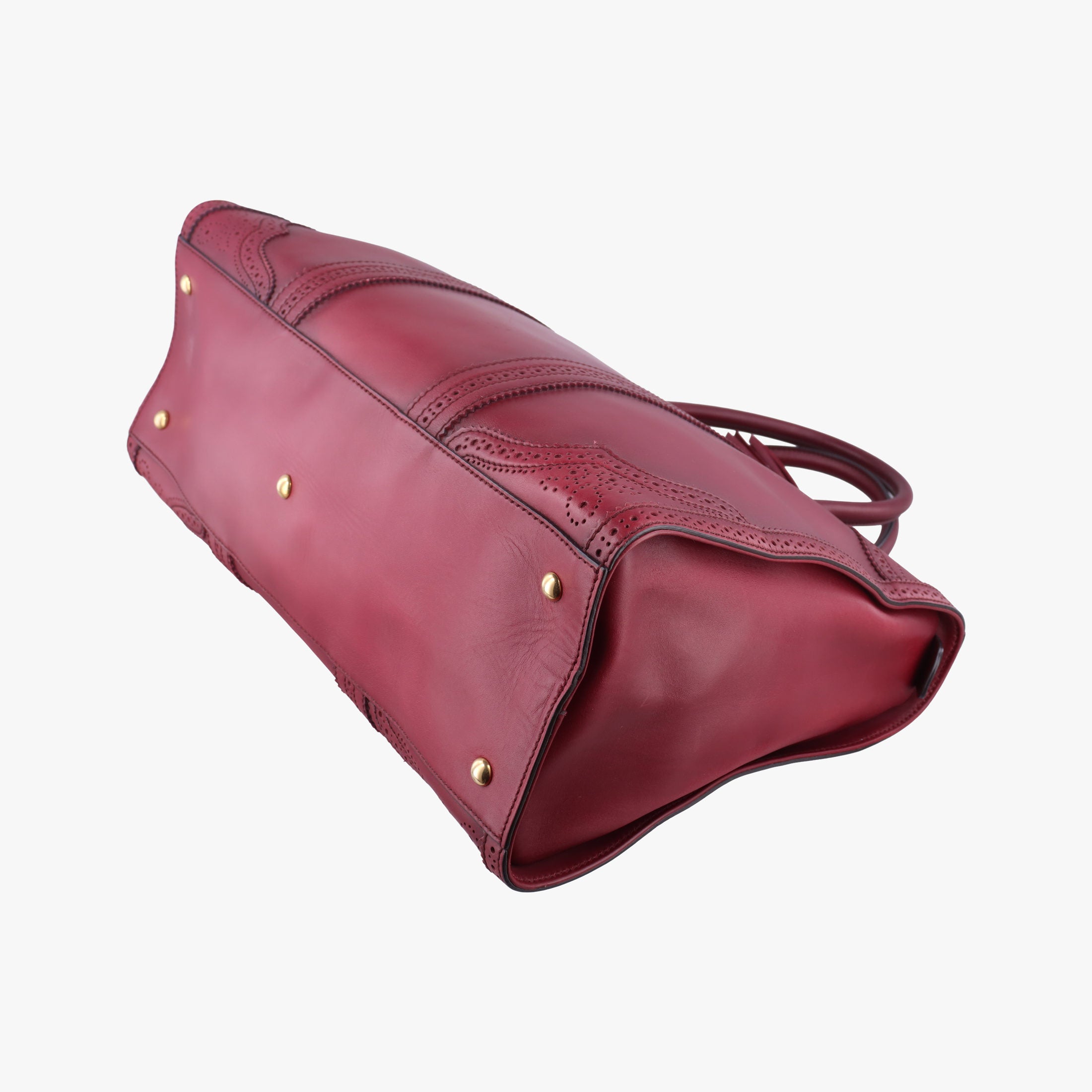 Pre-owned Gucci Duilio Brogue Burgundy Leather 296903 handbag | stylenewstar