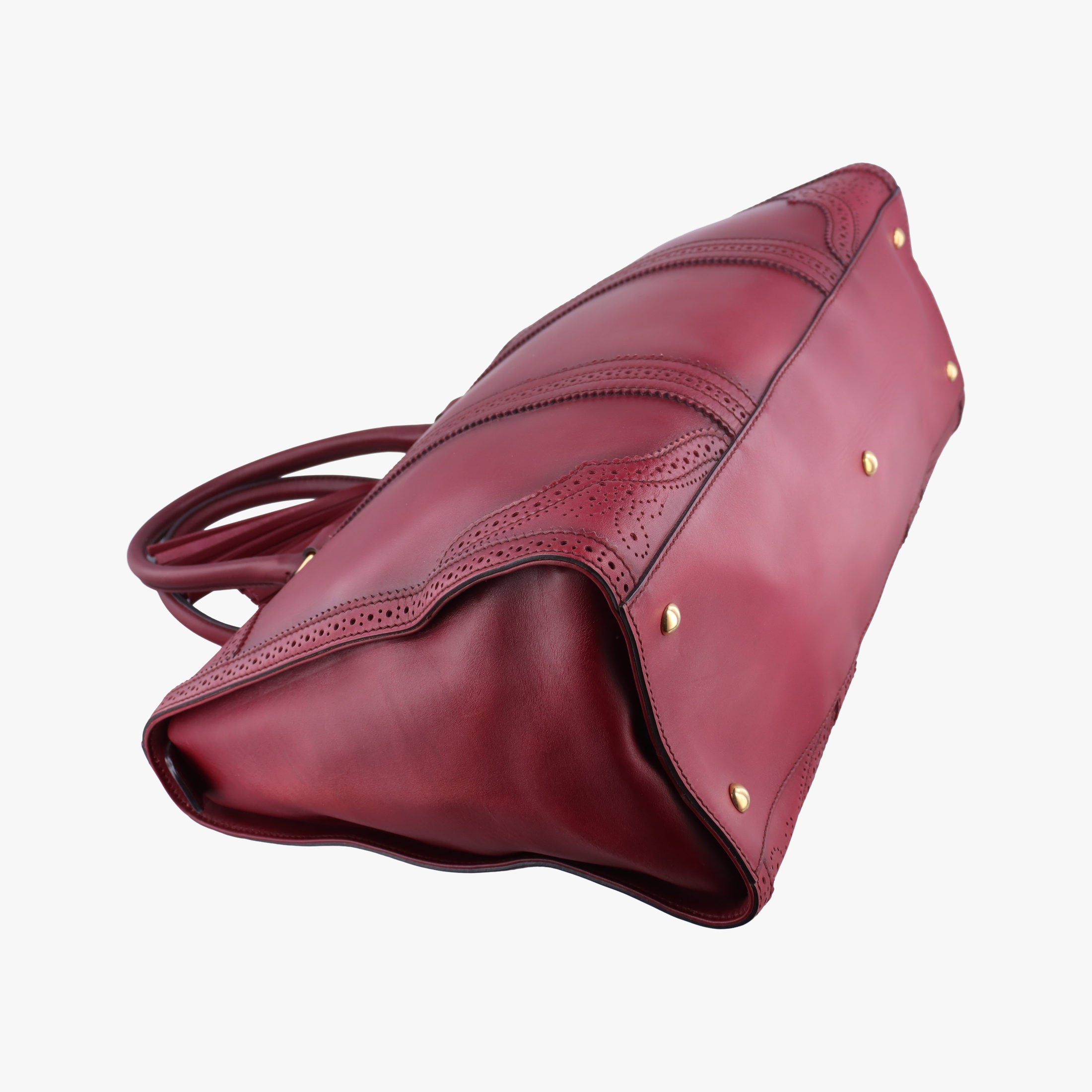 Pre-owned Gucci Duilio Brogue Burgundy Leather 296903 handbag | stylenewstar