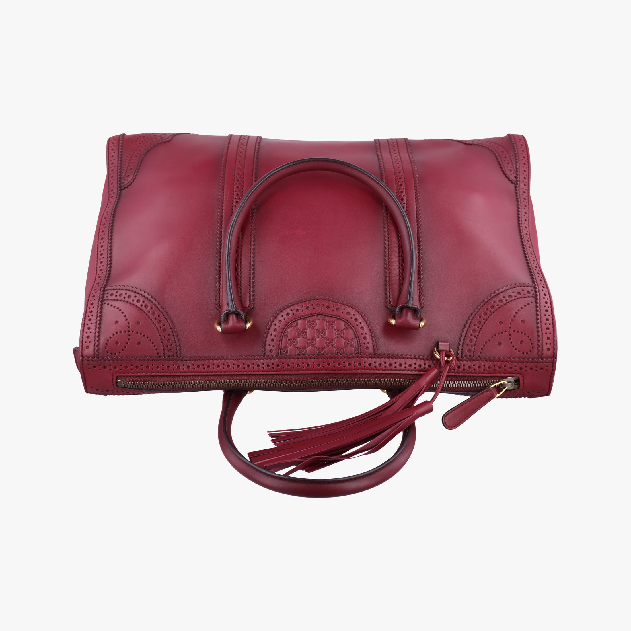 Pre-owned Gucci Duilio Brogue Burgundy Leather 296903 handbag | stylenewstar