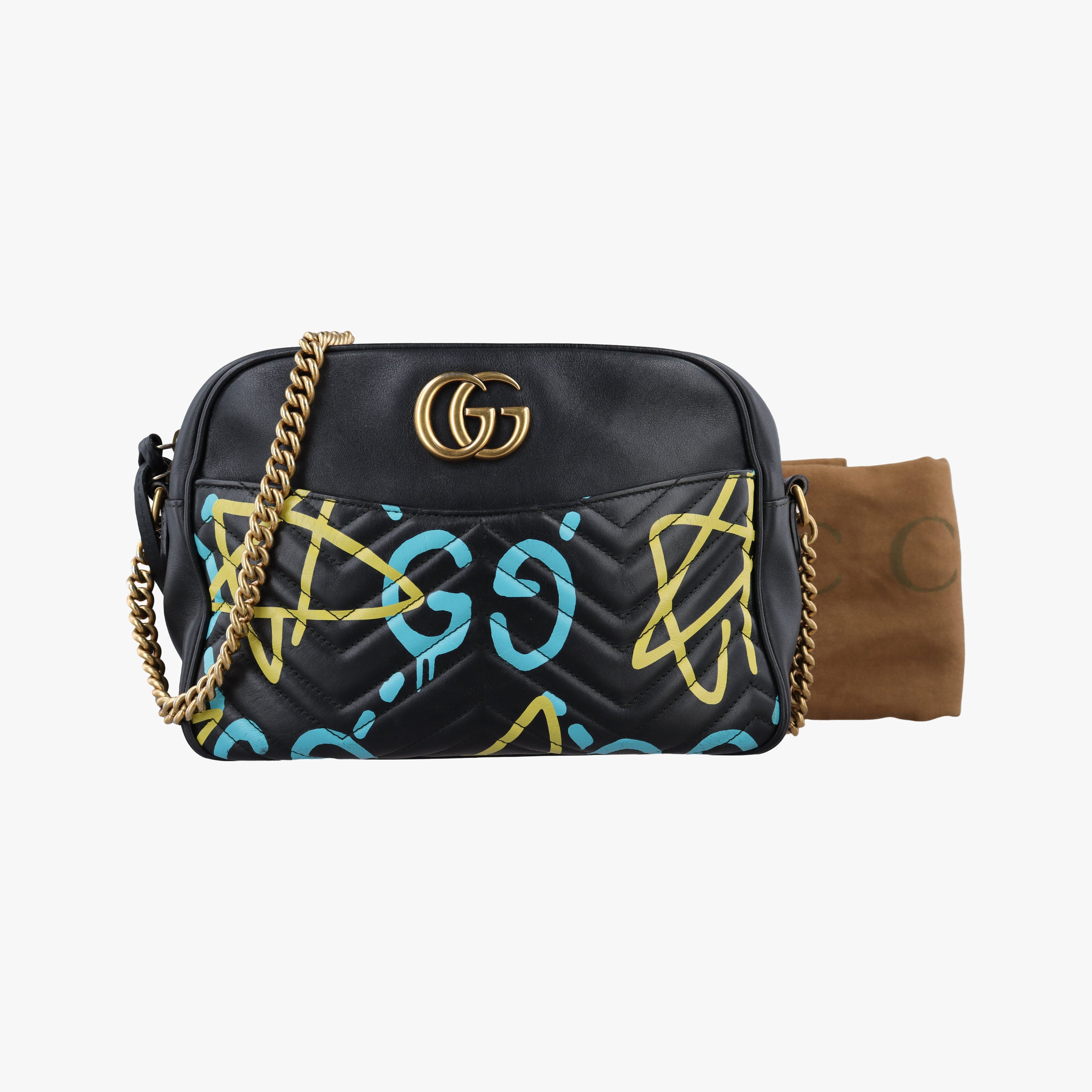 Pre-owned Gucci GG Marmont Black×Multicolour Leather 443499 shoulderbag | stylenewstar