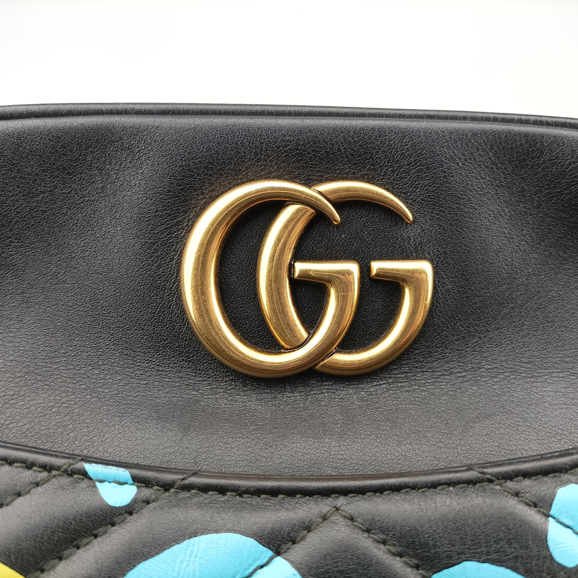 Pre-owned Gucci GG Marmont Black×Multicolour Leather 443499 shoulderbag | stylenewstar