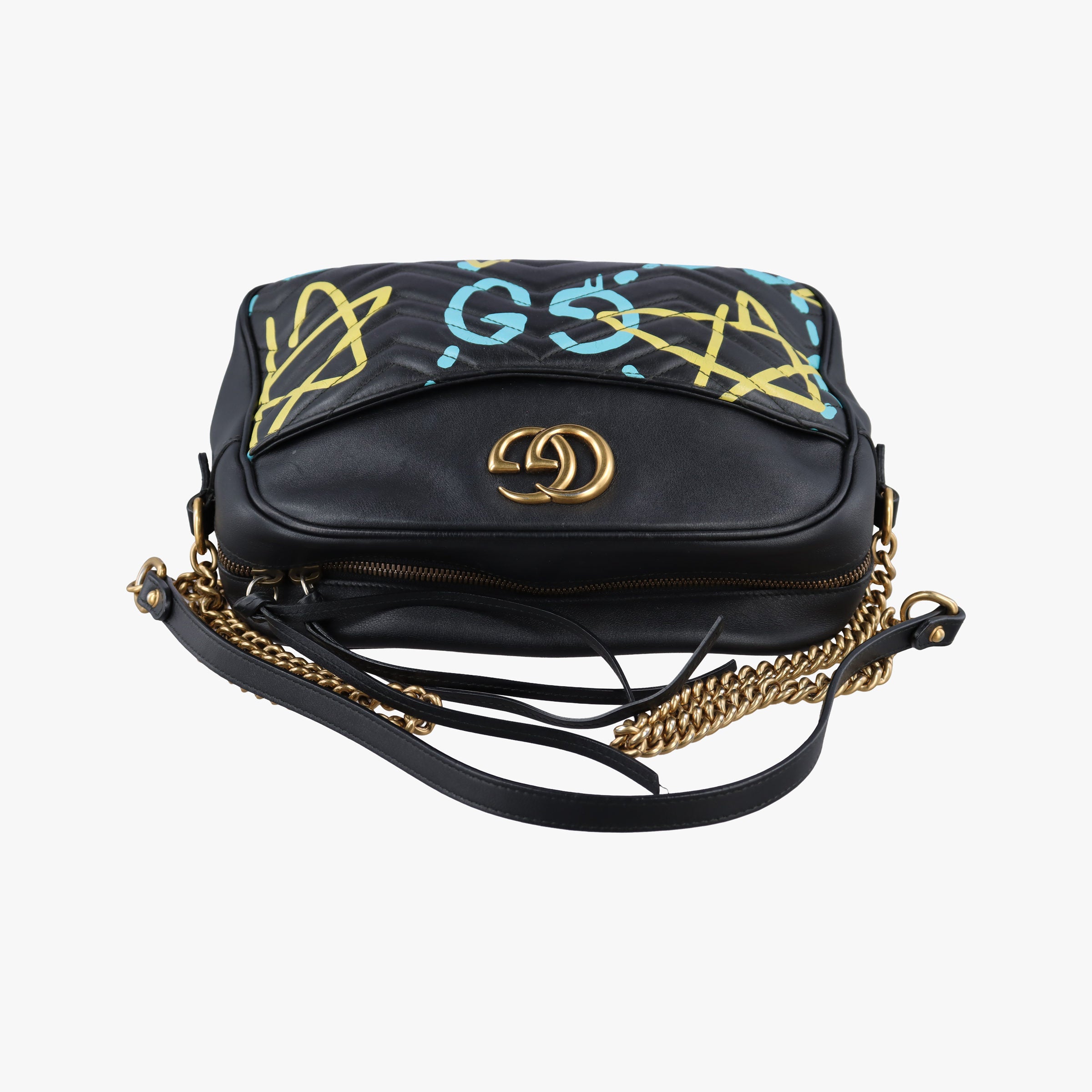 Pre-owned Gucci GG Marmont Black×Multicolour Leather 443499 shoulderbag | stylenewstar