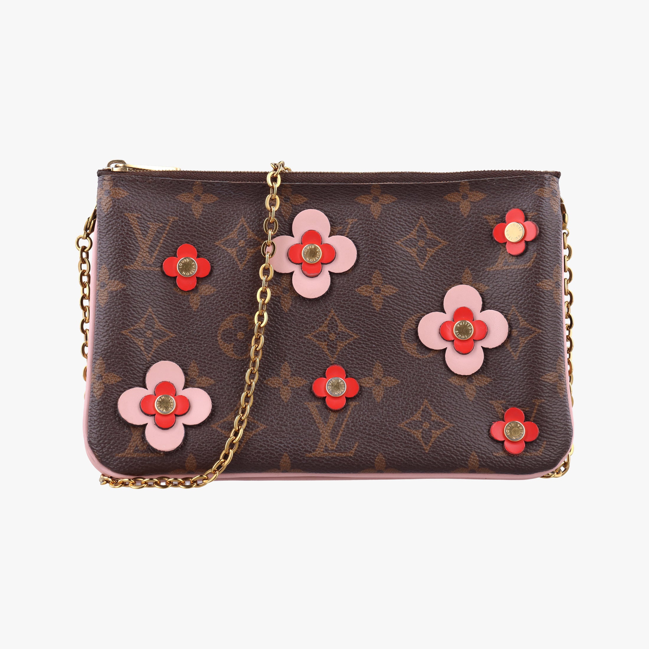 Pre-owned Louis Vuitton Pochette Double Zip Blooming Flowers brown×multicolor Monogram Canvas×calf leather M63905 shoulderbag | stylenewstar