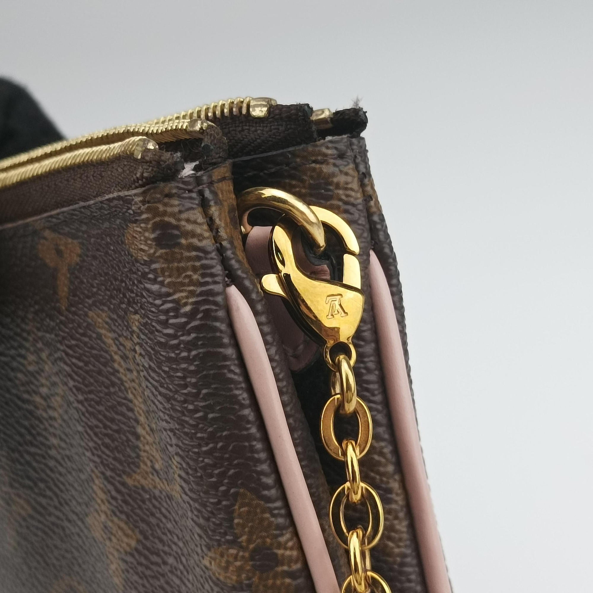 Pre-owned Louis Vuitton Pochette Double Zip Blooming Flowers brown×multicolor Monogram Canvas×calf leather M63905 shoulderbag | stylenewstar
