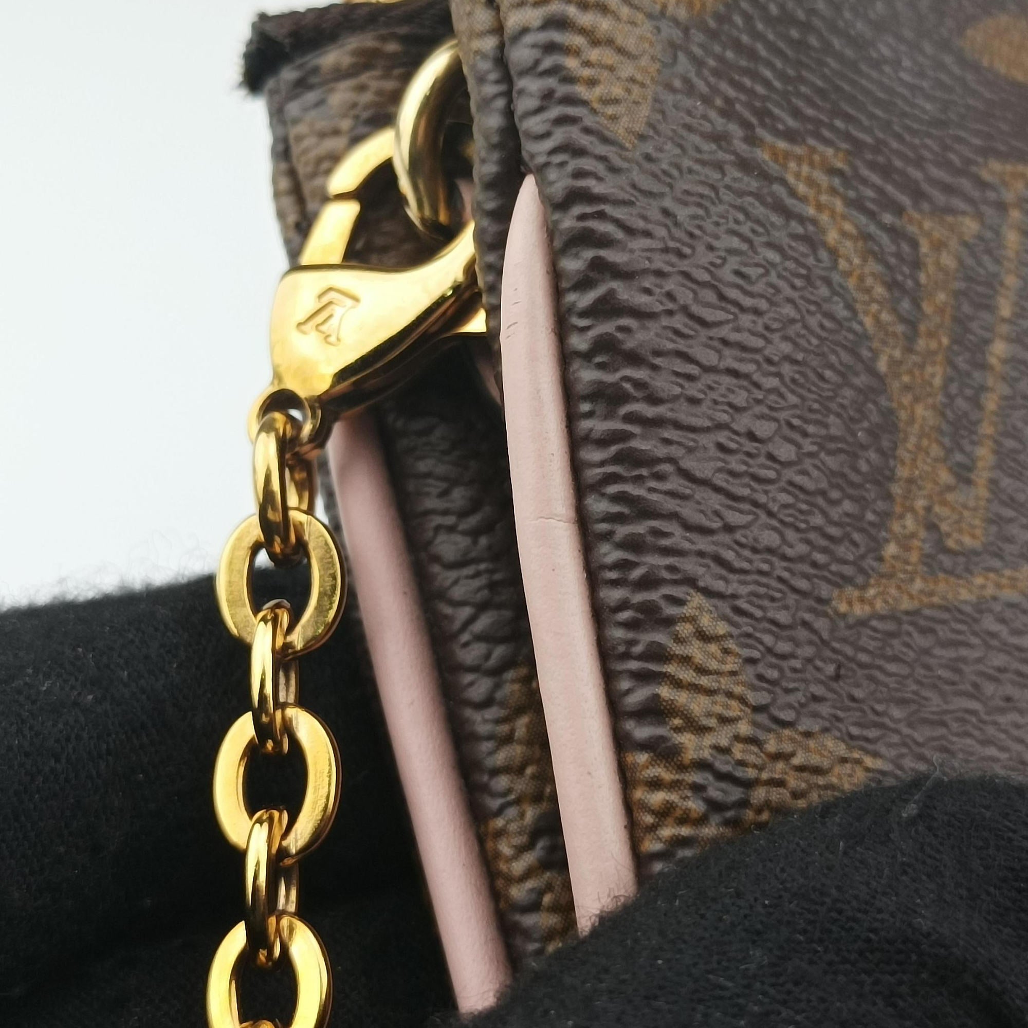Pre-owned Louis Vuitton Pochette Double Zip Blooming Flowers brown×multicolor Monogram Canvas×calf leather M63905 shoulderbag | stylenewstar