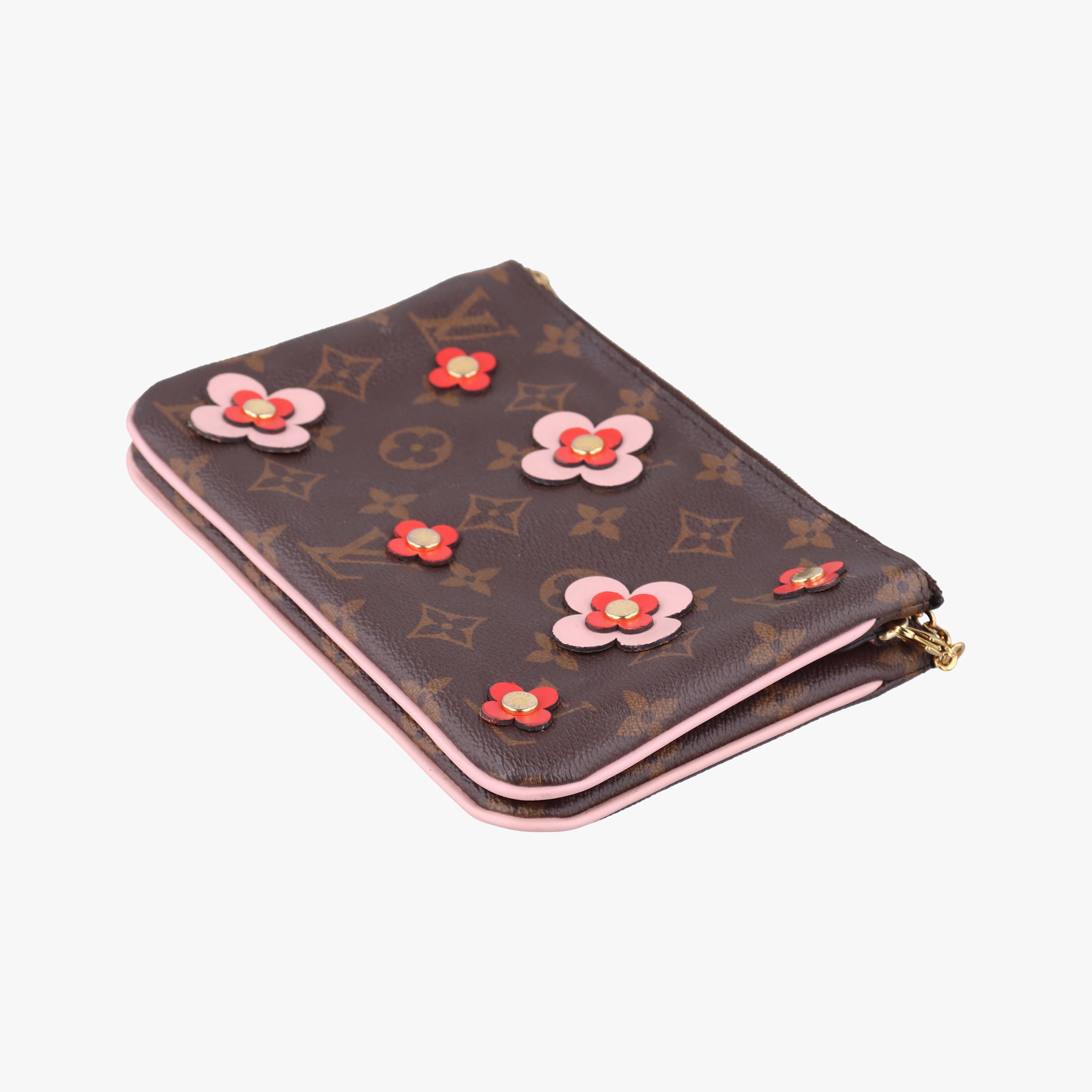 Pre-owned Louis Vuitton Pochette Double Zip Blooming Flowers brown×multicolor Monogram Canvas×calf leather M63905 shoulderbag | stylenewstar