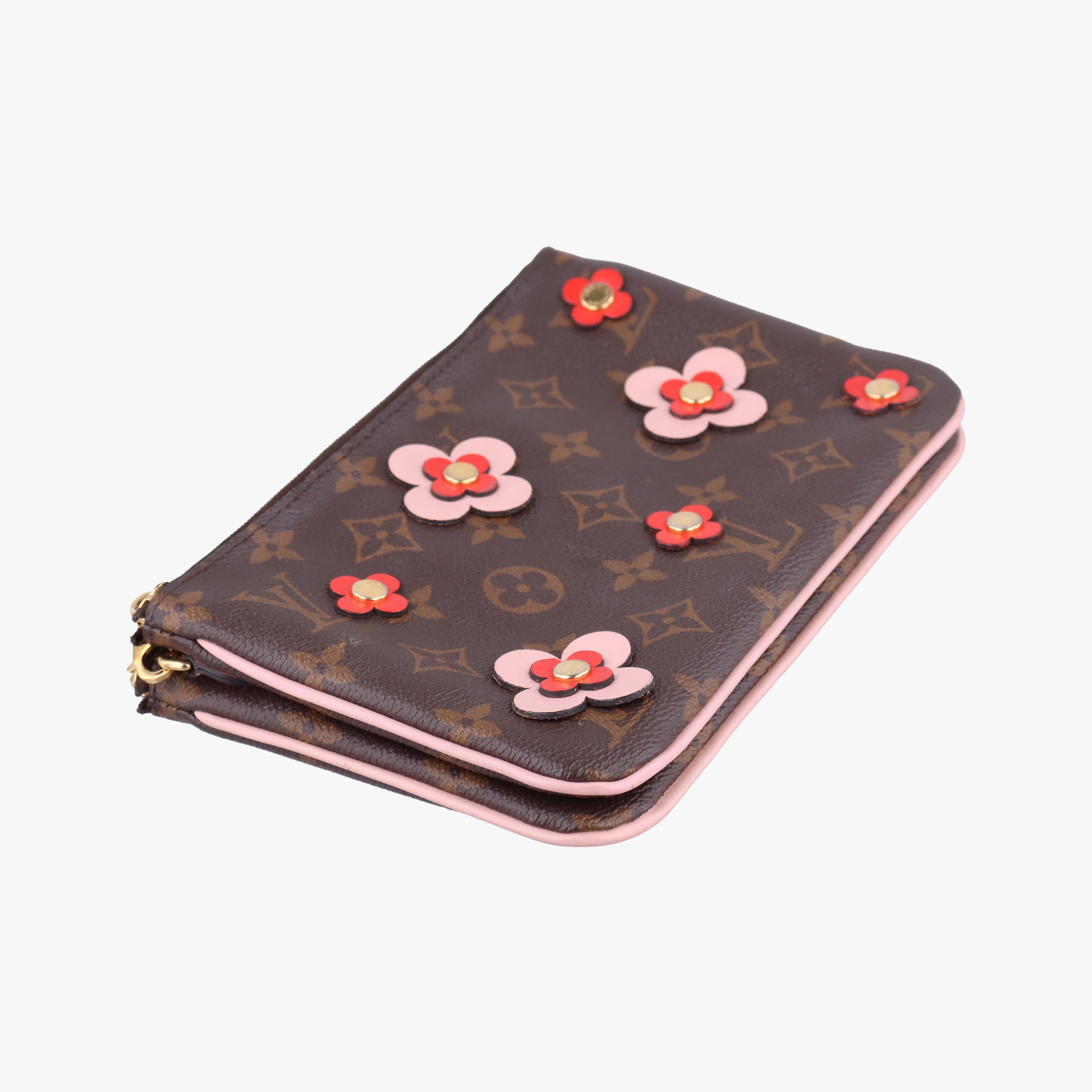 Pre-owned Louis Vuitton Pochette Double Zip Blooming Flowers brown×multicolor Monogram Canvas×calf leather M63905 shoulderbag | stylenewstar