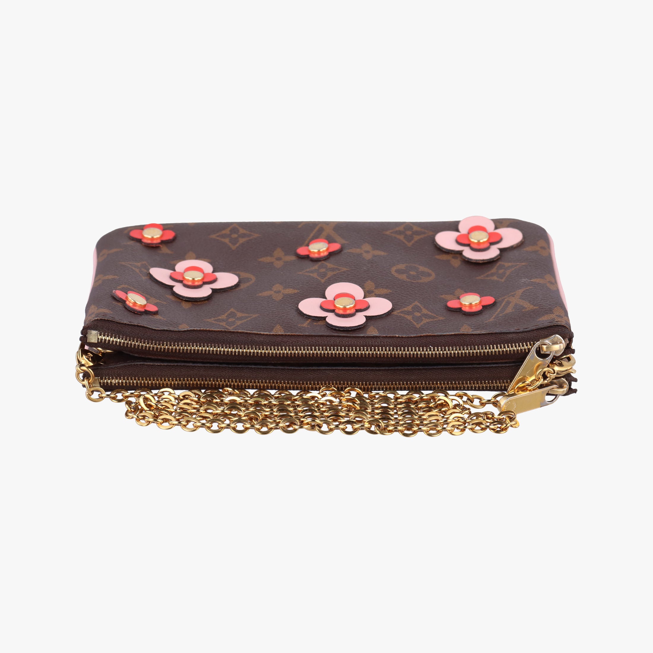 Pre-owned Louis Vuitton Pochette Double Zip Blooming Flowers brown×multicolor Monogram Canvas×calf leather M63905 shoulderbag | stylenewstar