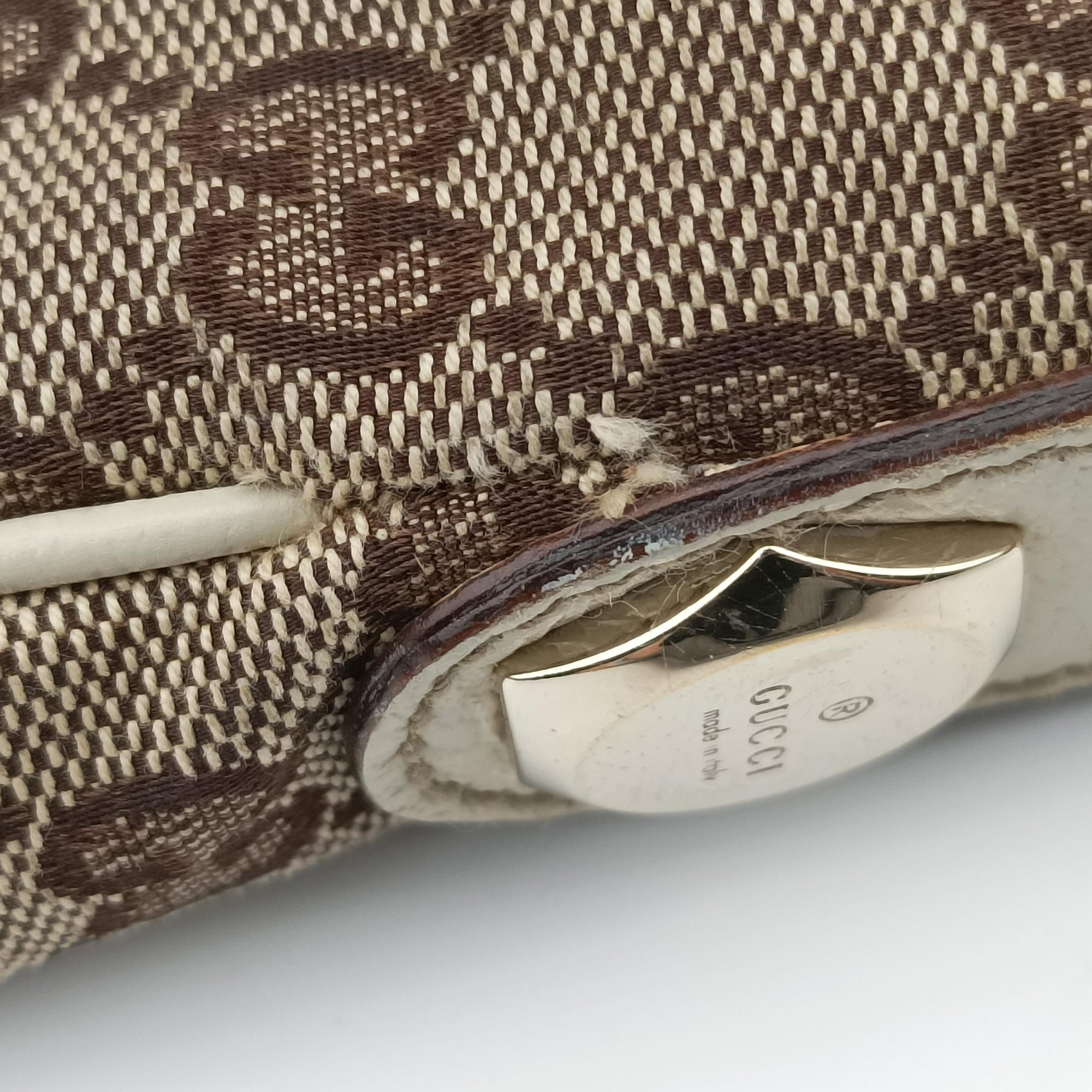 Pre-owned Gucci Charmy Hobo beige×White Canvas×Leather 153010 shoulderbag | stylenewstar