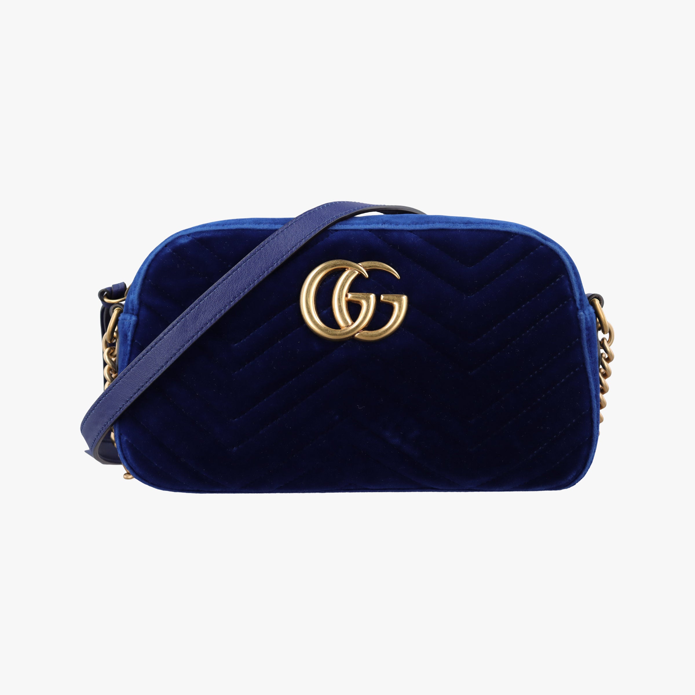 Pre-owned Gucci GG Marmont Blue velour 447632 shoulderbag | stylenewstar
