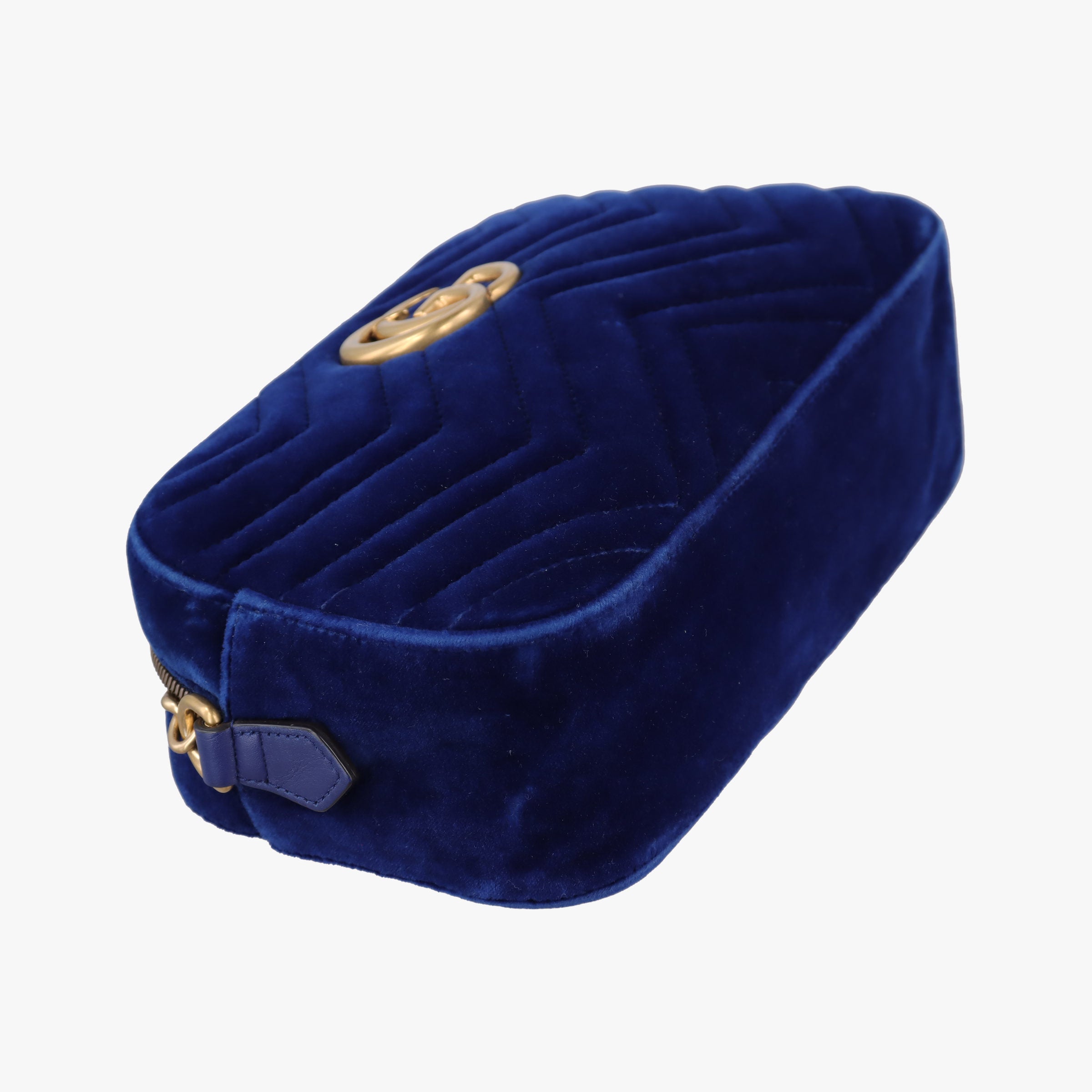 Pre-owned Gucci GG Marmont Blue velour 447632 shoulderbag | stylenewstar
