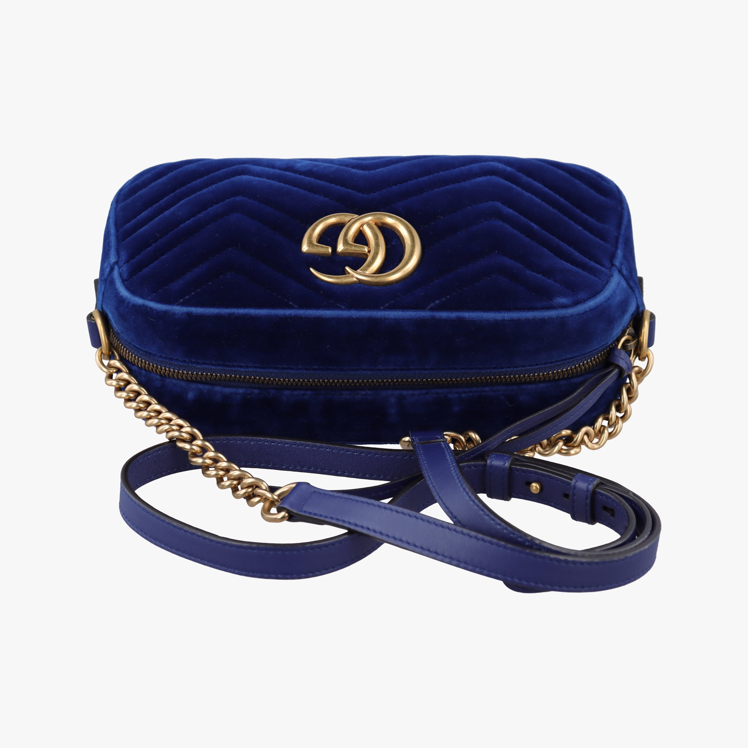 Pre-owned Gucci GG Marmont Blue velour 447632 shoulderbag | stylenewstar