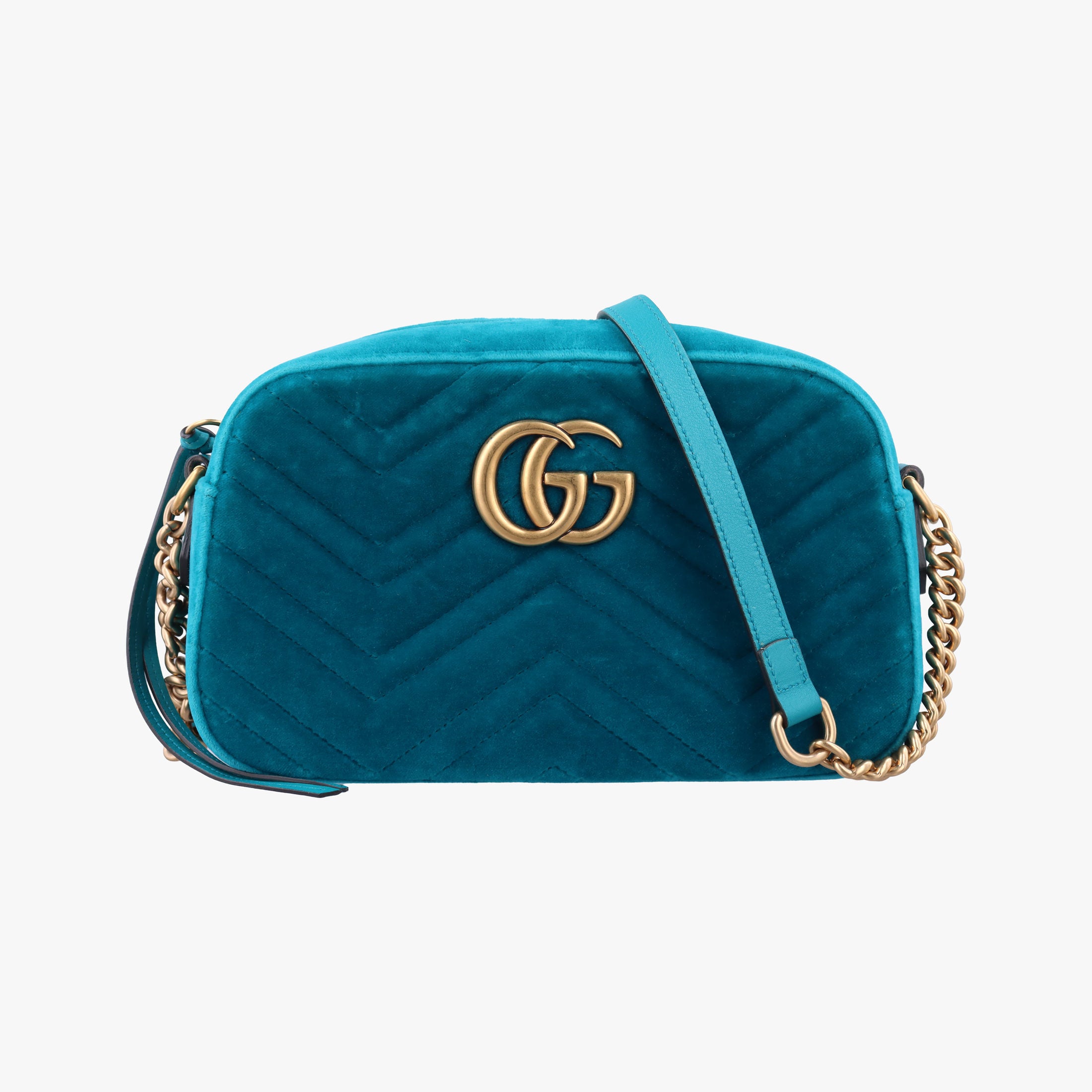 Pre-owned Gucci GG Marmont Blue velour 447632 shoulderbag | stylenewstar