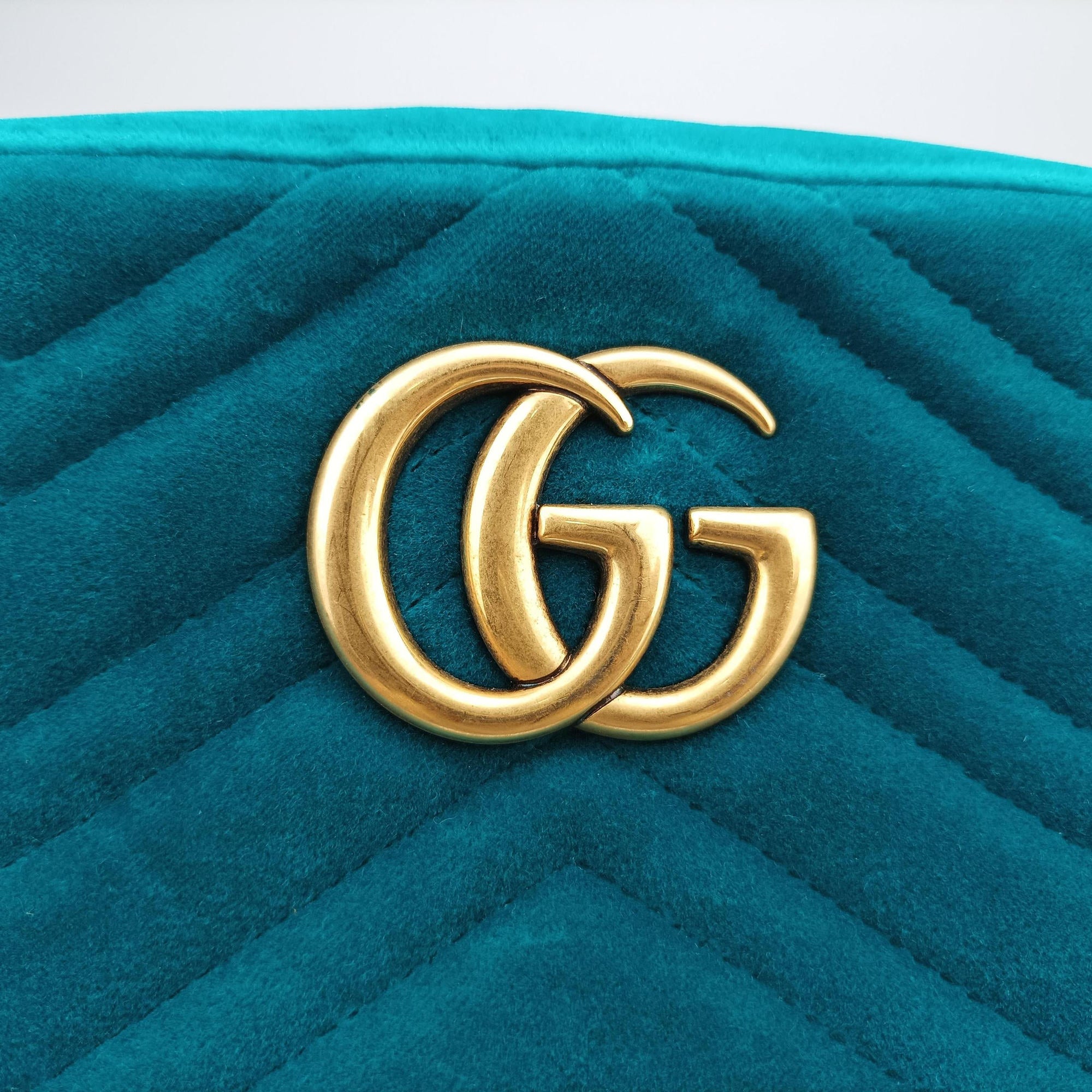 Pre-owned Gucci GG Marmont Blue velour 447632 shoulderbag | stylenewstar