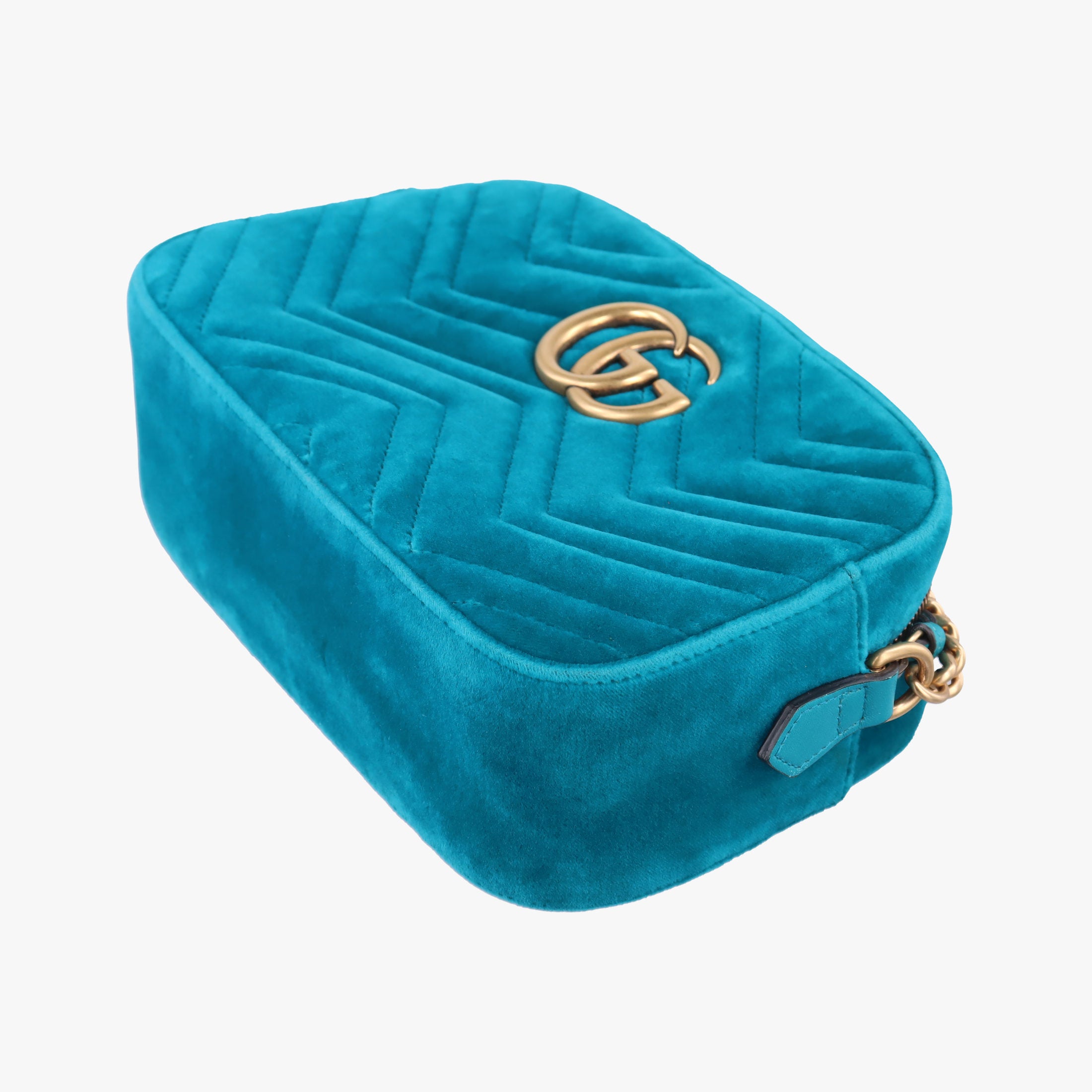Pre-owned Gucci GG Marmont Blue velour 447632 shoulderbag | stylenewstar