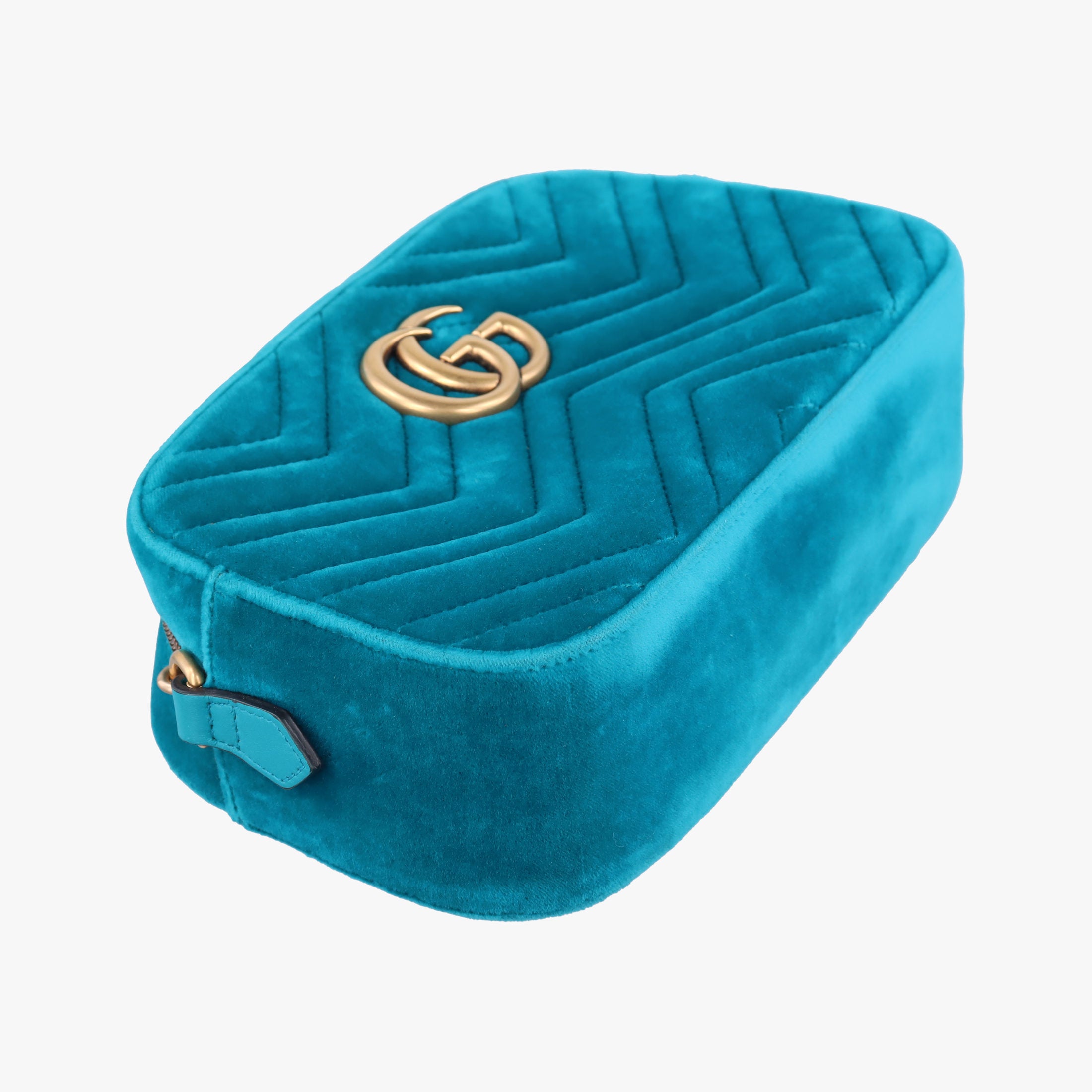 Pre-owned Gucci GG Marmont Blue velour 447632 shoulderbag | stylenewstar