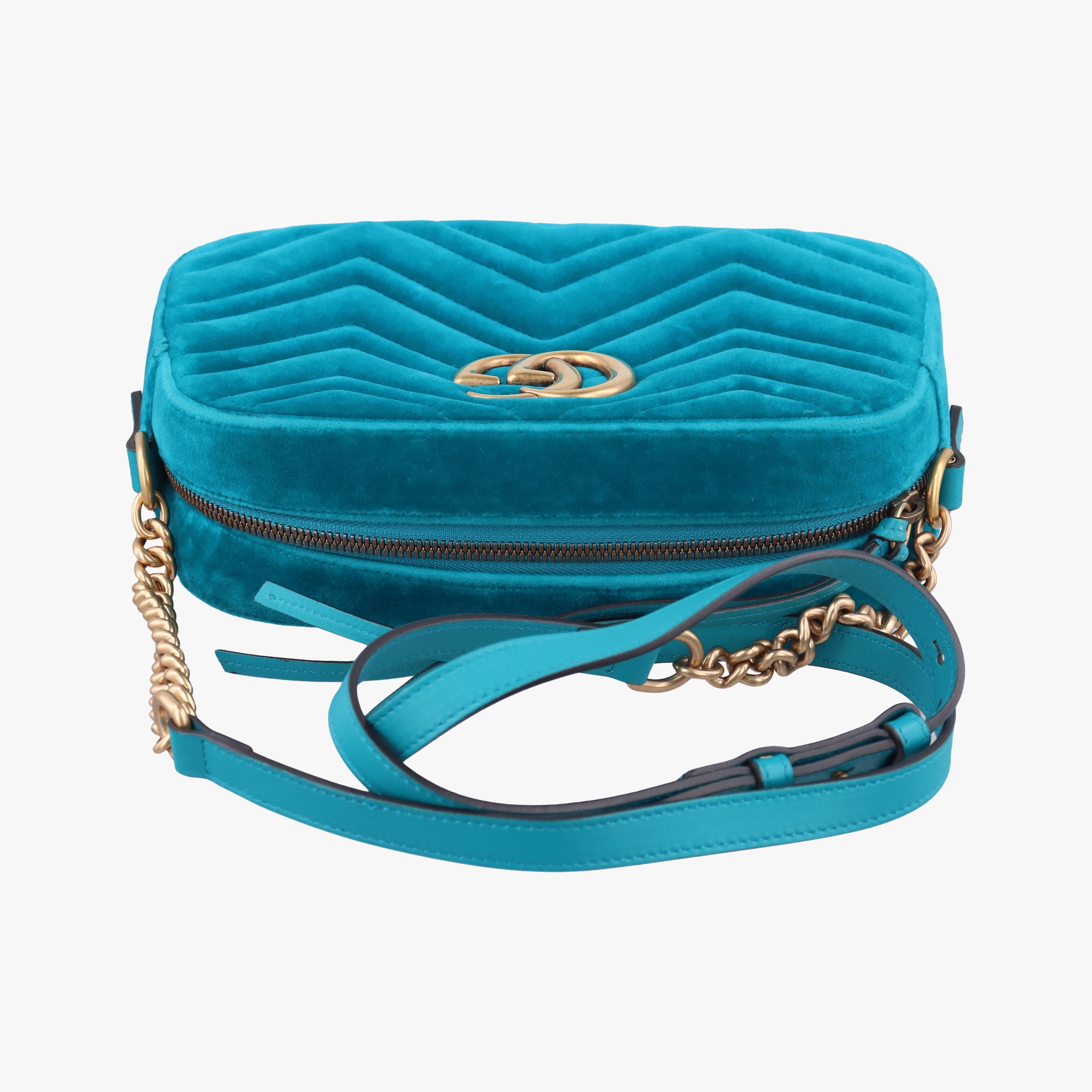 Pre-owned Gucci GG Marmont Blue velour 447632 shoulderbag | stylenewstar
