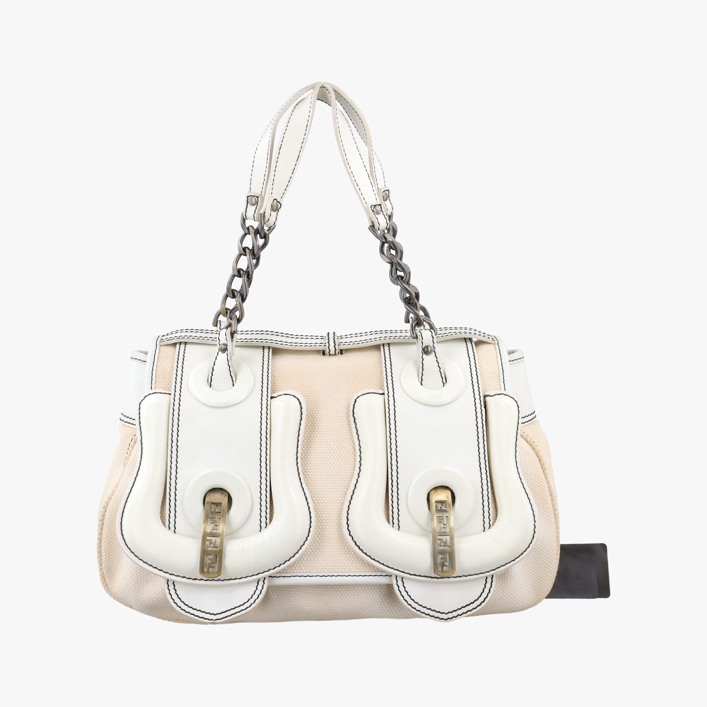 Vintage Fendi B Bag White canvas×leather 8BNI63 handbag | stylenewstar