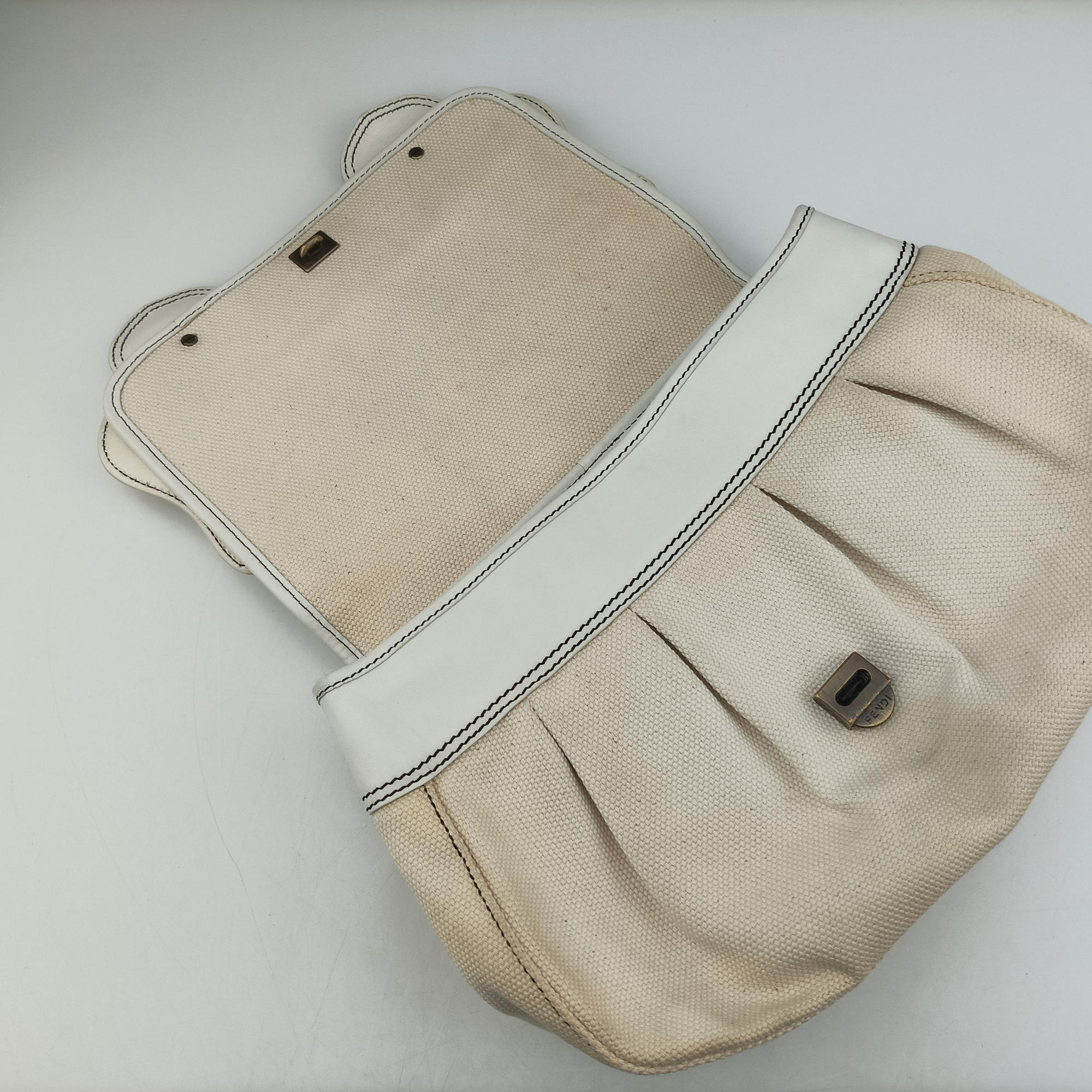 Vintage Fendi B Bag White canvas×leather 8BNI63 handbag | stylenewstar