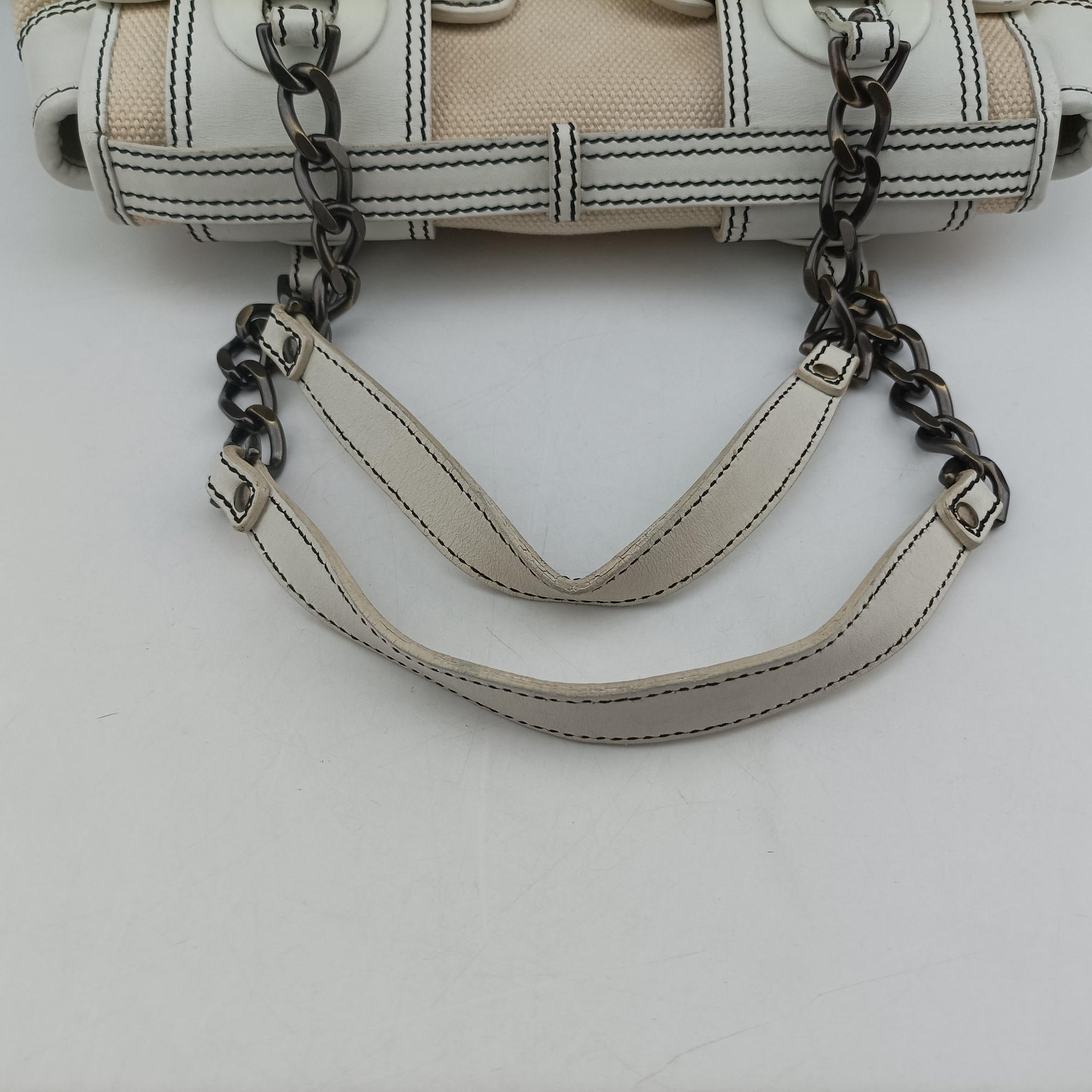 Vintage Fendi B Bag White canvas×leather 8BNI63 handbag | stylenewstar