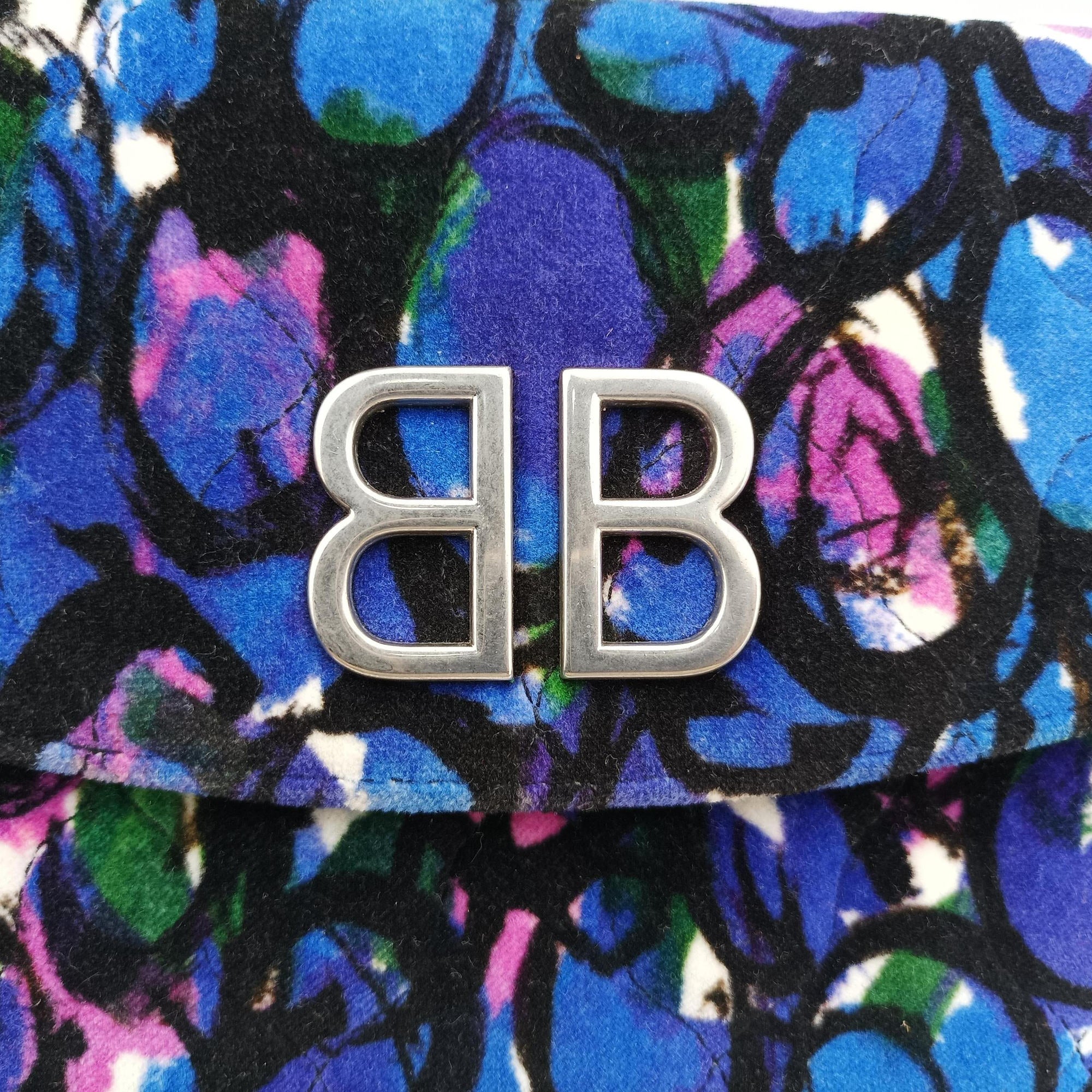 Pre-owned Balenciaga Floral Print BB Wallet Chain purple×Multicolour Velvet  shoulderbag | stylenewstar