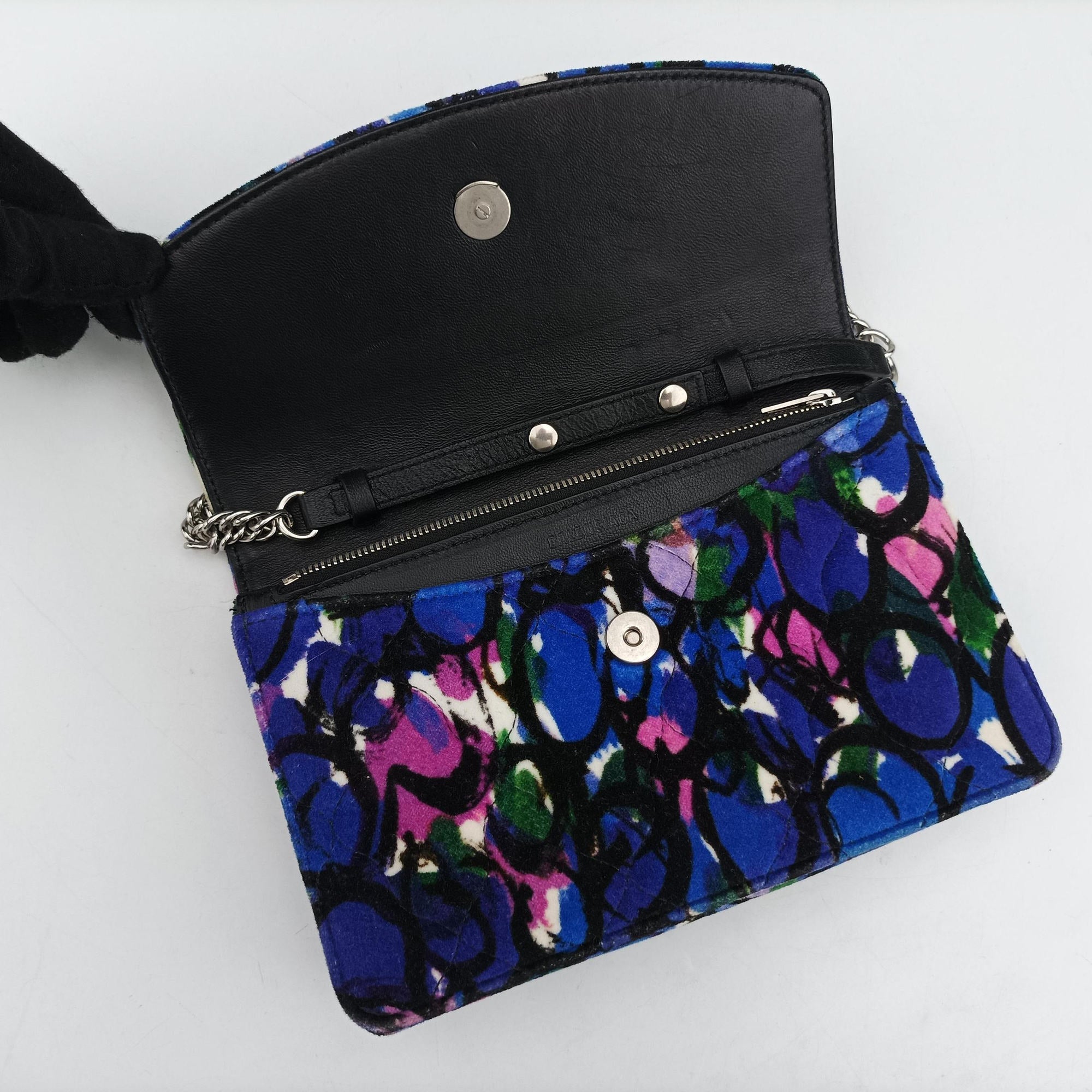 Pre-owned Balenciaga Floral Print BB Wallet Chain purple×Multicolour Velvet  shoulderbag | stylenewstar