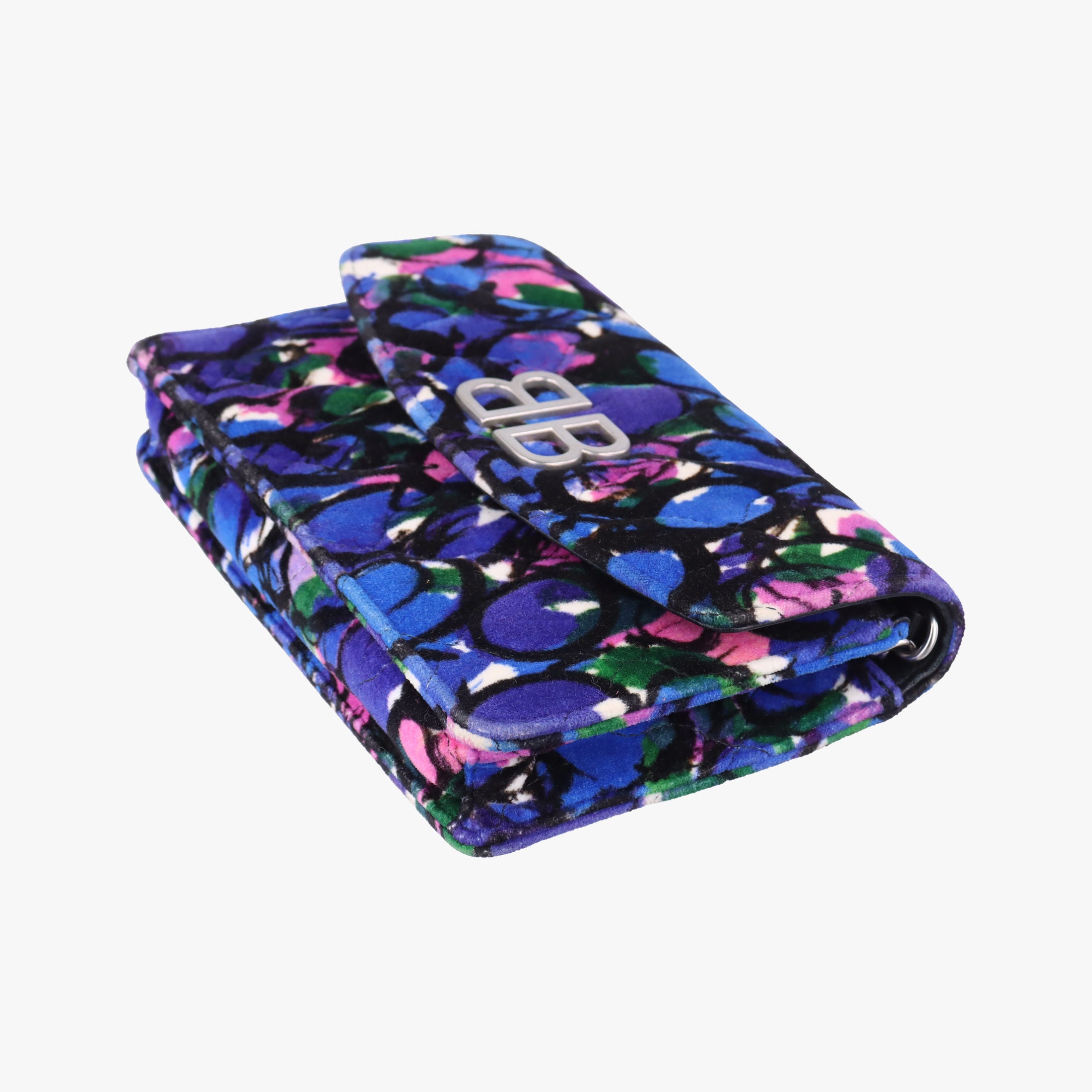 Pre-owned Balenciaga Floral Print BB Wallet Chain purple×Multicolour Velvet  shoulderbag | stylenewstar