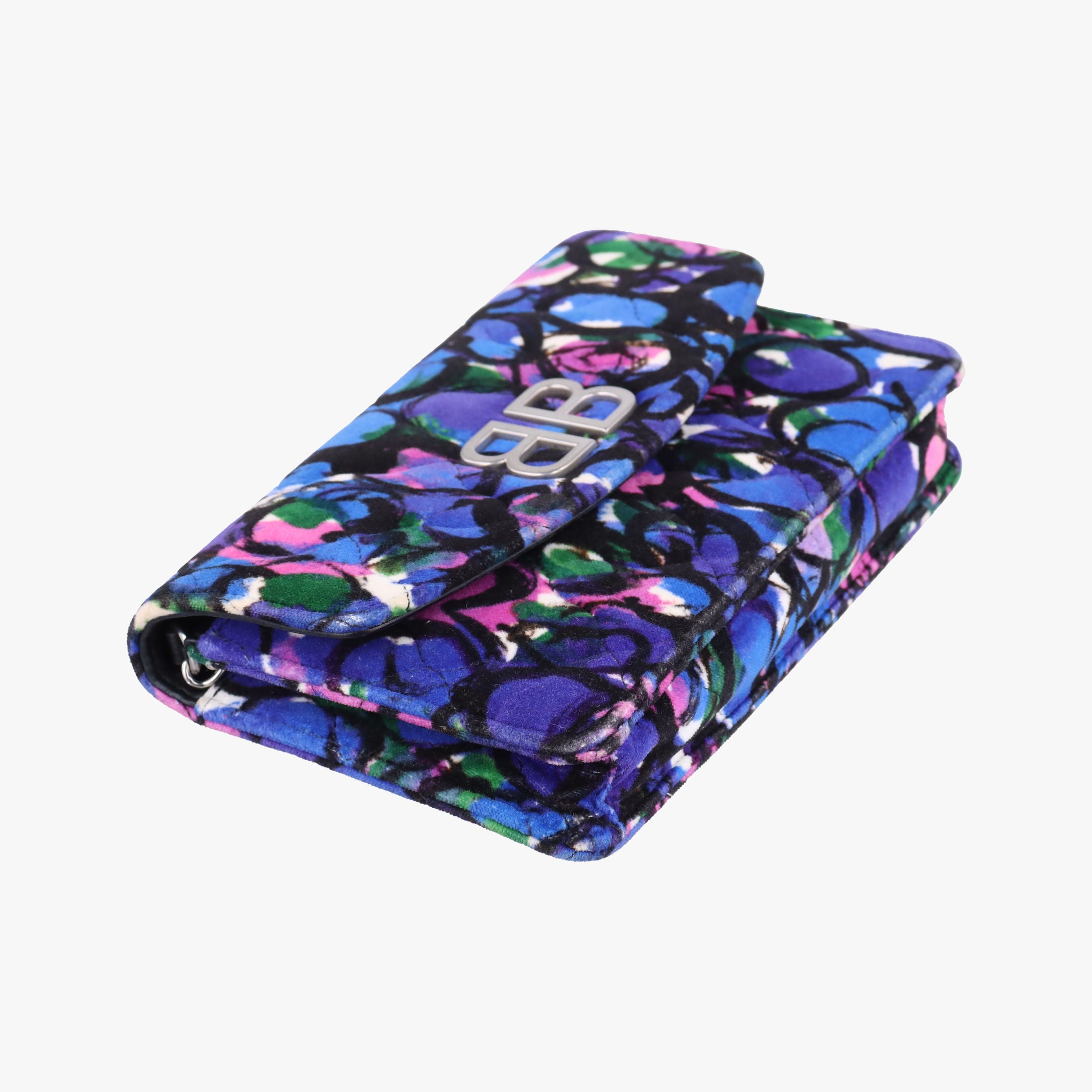 Pre-owned Balenciaga Floral Print BB Wallet Chain purple×Multicolour Velvet  shoulderbag | stylenewstar