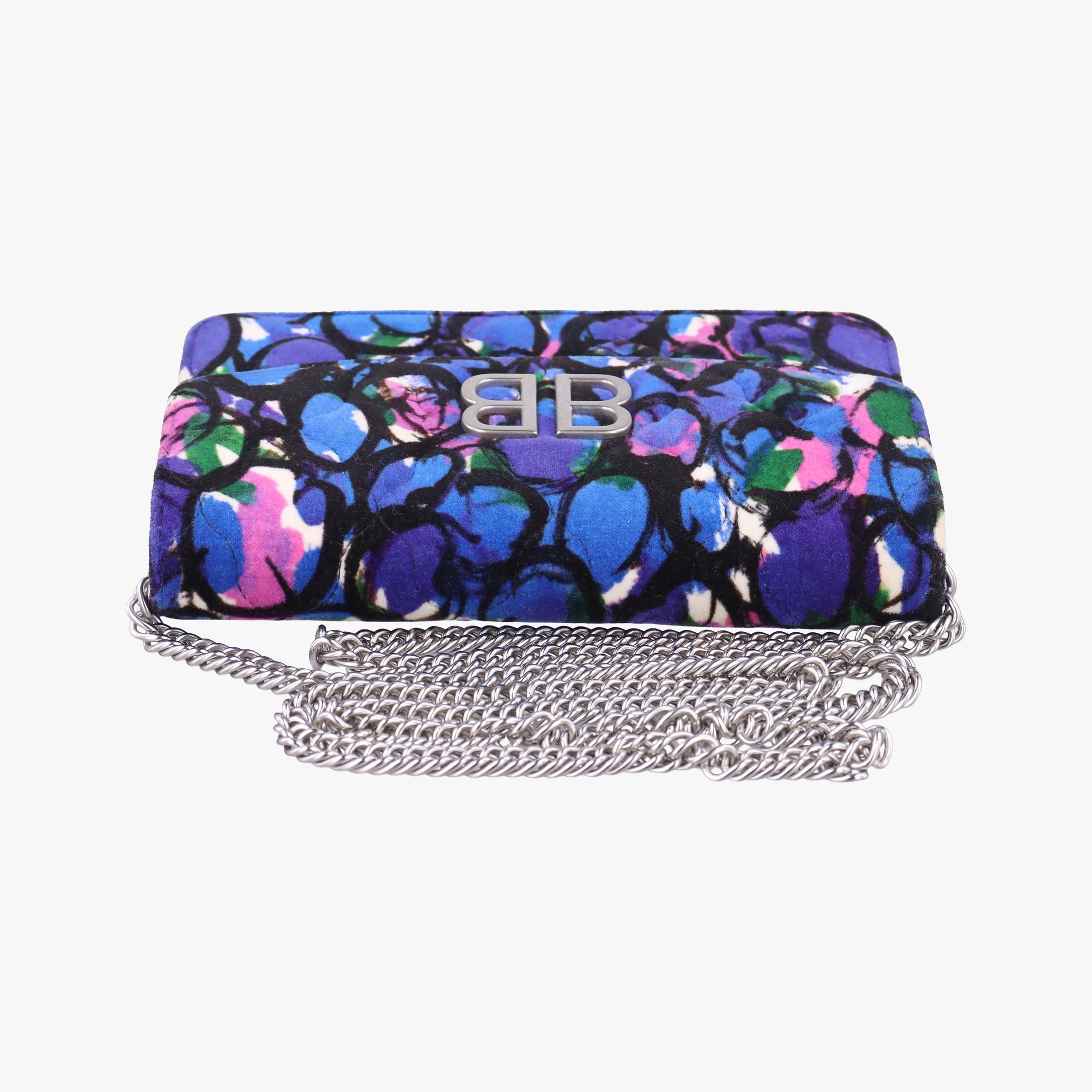 Pre-owned Balenciaga Floral Print BB Wallet Chain purple×Multicolour Velvet  shoulderbag | stylenewstar