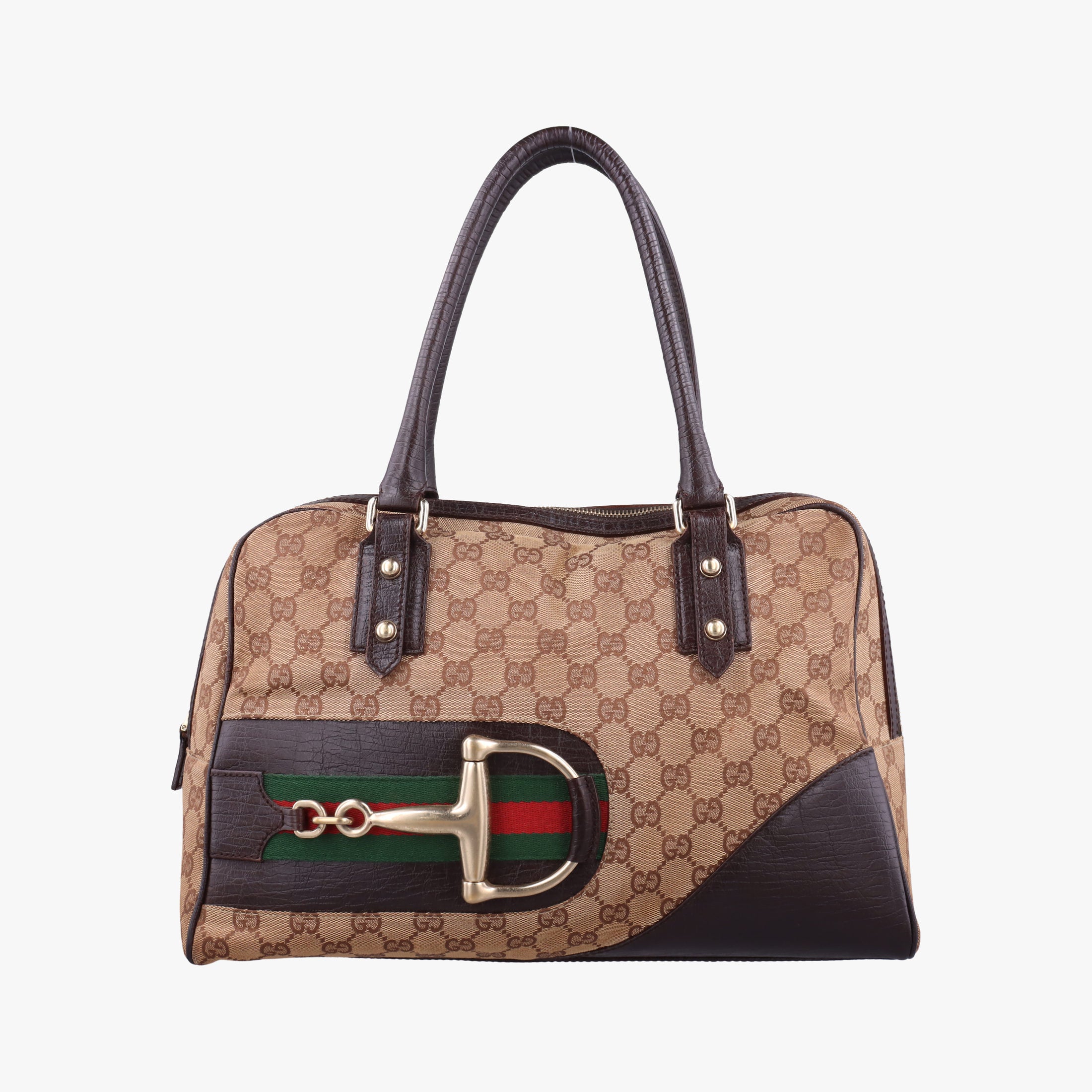 Vintage Gucci Horsebit Hasler beige×Brown canvas×leather 141503 handbag | stylenewstar