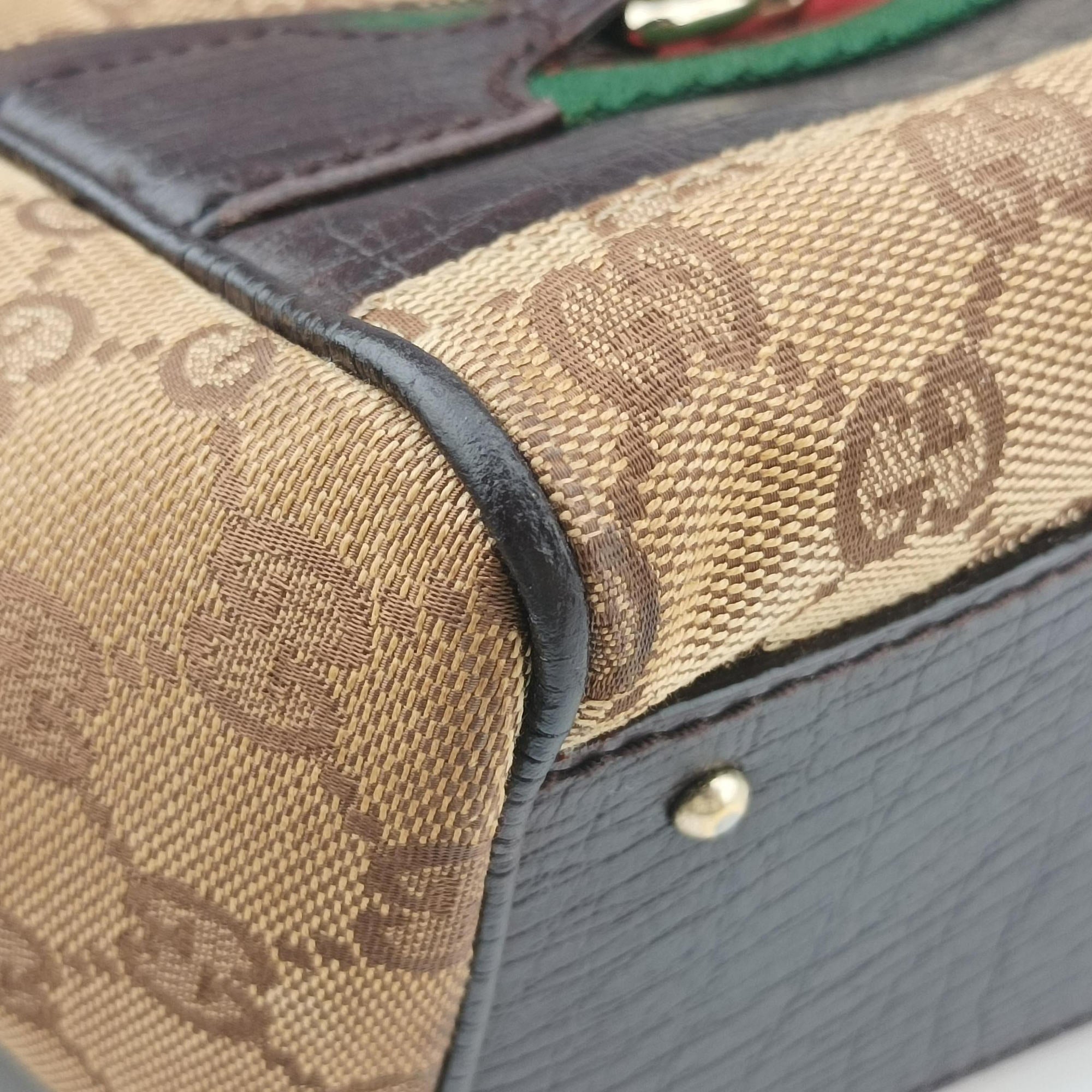 Vintage Gucci Horsebit Hasler beige×Brown canvas×leather 141503 handbag | stylenewstar