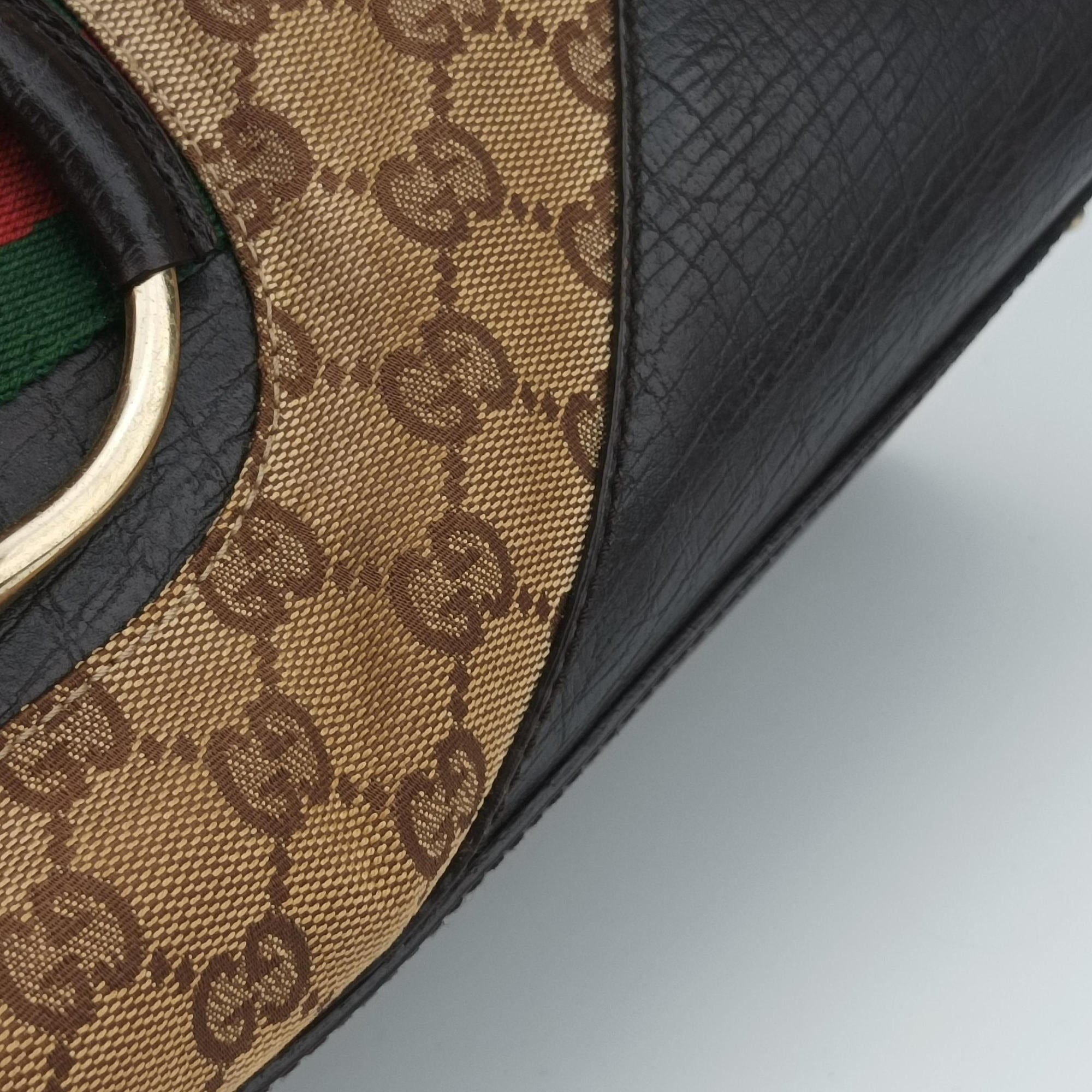 Vintage Gucci Horsebit Hasler beige×Brown canvas×leather 141503 handbag | stylenewstar