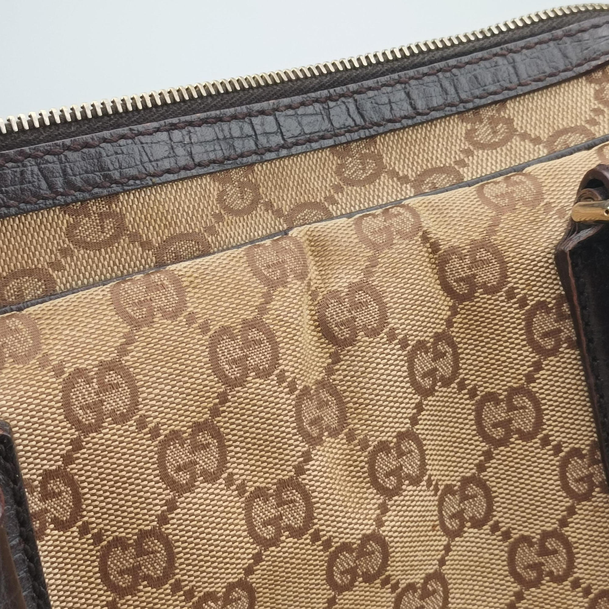 Vintage Gucci Horsebit Hasler beige×Brown canvas×leather 141503 handbag | stylenewstar