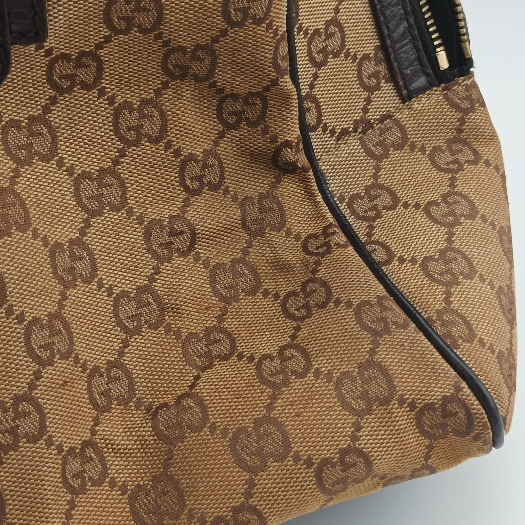 Vintage Gucci Horsebit Hasler beige×Brown canvas×leather 141503 handbag | stylenewstar