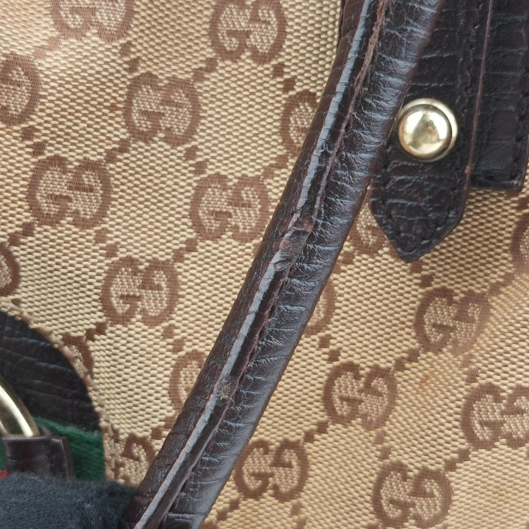 Vintage Gucci Horsebit Hasler beige×Brown canvas×leather 141503 handbag | stylenewstar
